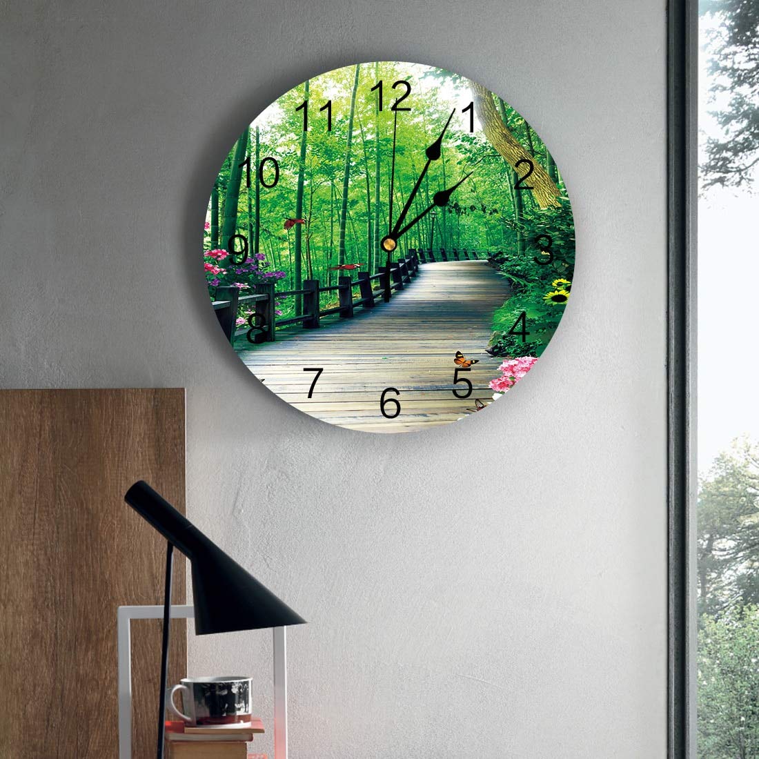 ELD Promenade Bambus Wald Blumen Schmetterling Kreative Wanduhr Stille Moderne Uhr Uhr Wohnzimmer Home Decor Wanduhr Ostergeschenk