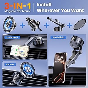 Coneclat for MagSafe Magnetic Phone Holder for Car [2025 Upgraded Strongest Magnet] Car Mount Cell Stand for Dashboard Windshield Vent Compatible with iPhone 17/16/15/14/13/12 Android etc-Black