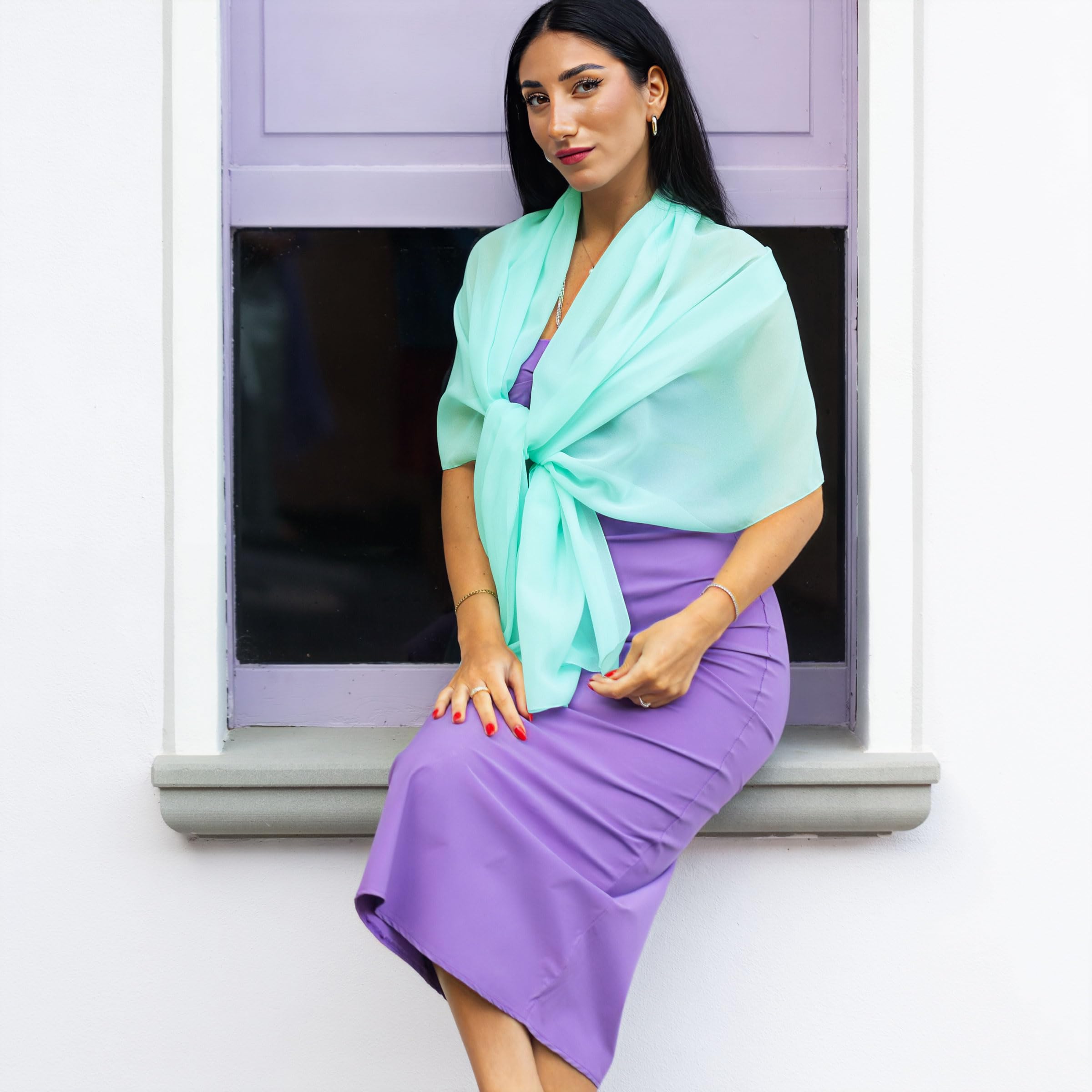 Estolas de mujer para bodas Made in Italy, chal elegante para vestido de fiesta, pashmina de verano 200x80 en chiffon