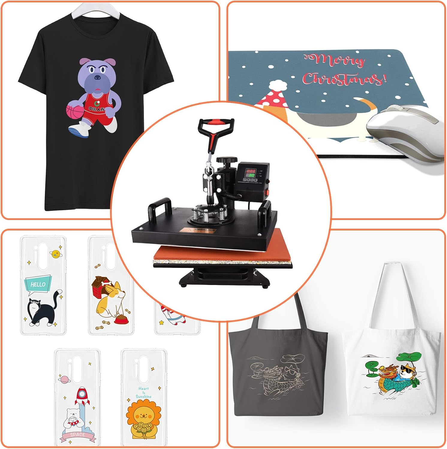 Heat Press Machine, 5 in 1 Digital Transfer Sublimation 12 X 15 inches Heat Press Machine for T- Shirts/Hat/Mug/Plate/Cap/Ball (5 in 1 Heat Press Machine)