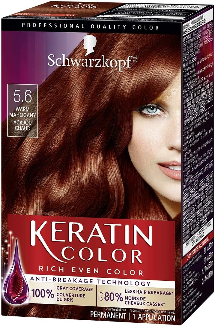 SchwarzkopfKeratin Color Permanent Hair Color Cream, 5.6 Warm Mahogany(Packaging May Vary)