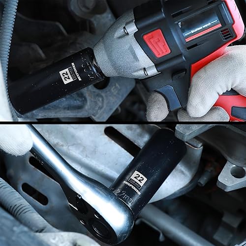 Miniatura 38 de MIXPOWER Enchufe de impacto profundo de 1/2", CR-MO, 1.417 in, métrico, 6 puntos, tuerca de eje de grado de impacto para una fácil extracción