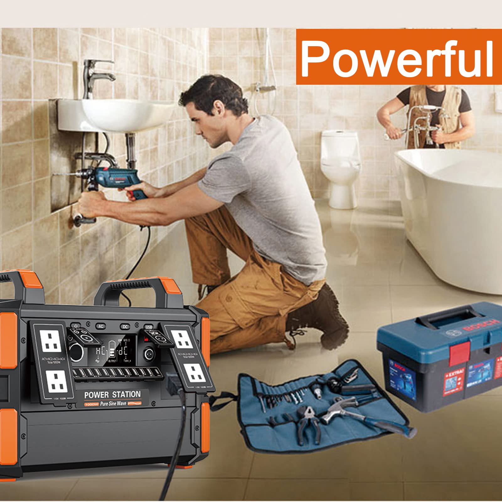 Stazione di Alimentazione Portatile da 1000 W, Presa CA da 110 V, Batteria di Alimentazione per accumulo di energia, Power Bank per casa, Blackout, Campeggio, Viaggi, Caccia, Verde