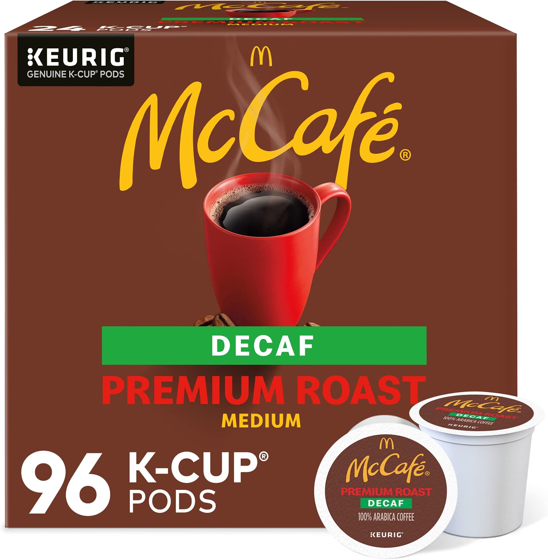 McCafe Premium Roast Decaf Coffee, Single Serve Keurig K-Cup Pods, Decaffeinated, 96 Count (4 Packs of 24)