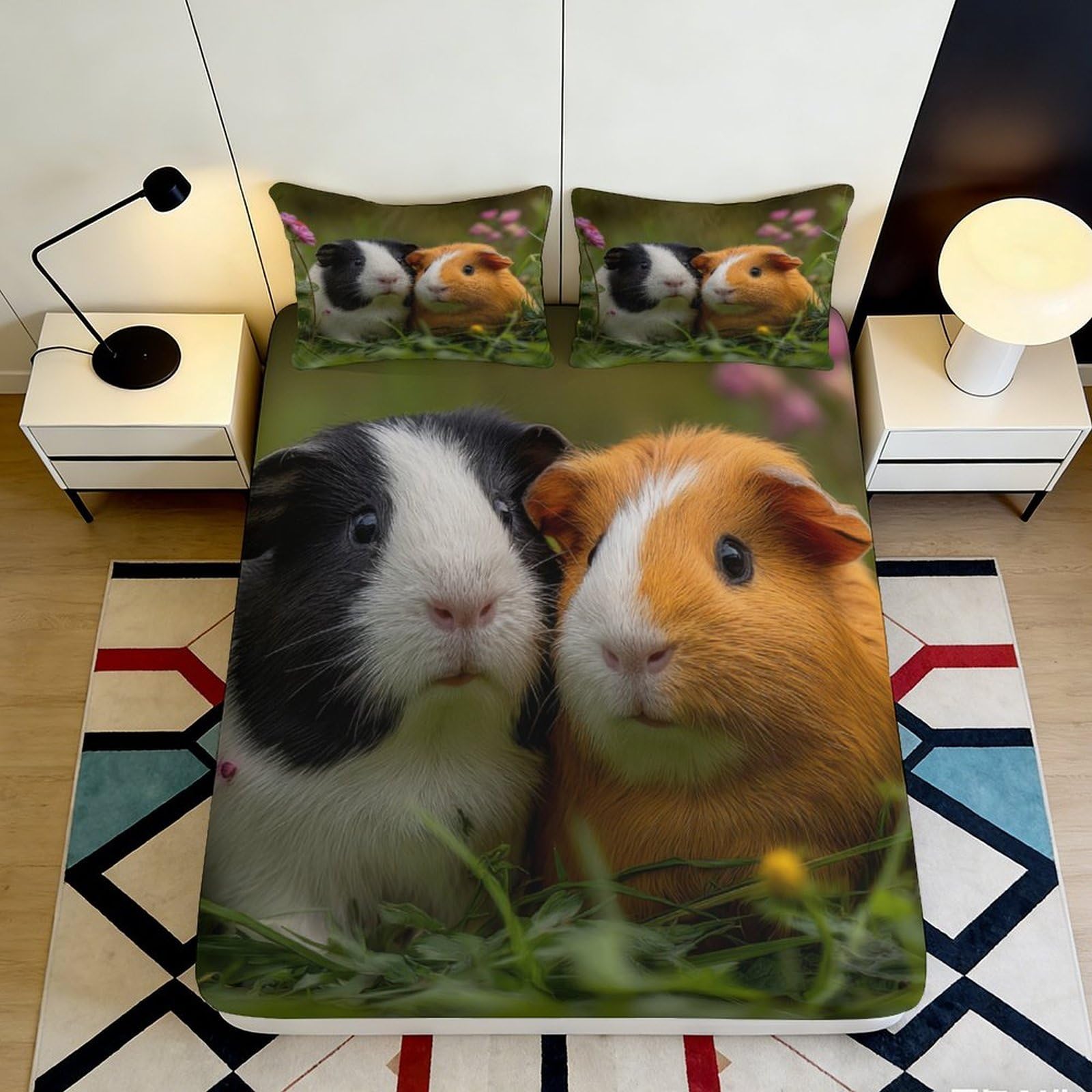 Uynsixtme Style-4 3D Printed Guinea Pig Fitted Sheet Microfiber Deep Pocket Non-Slip Bedding Guinea Pig Mattress Fitted Cover Washable For Adults Teens 90X200x25cm