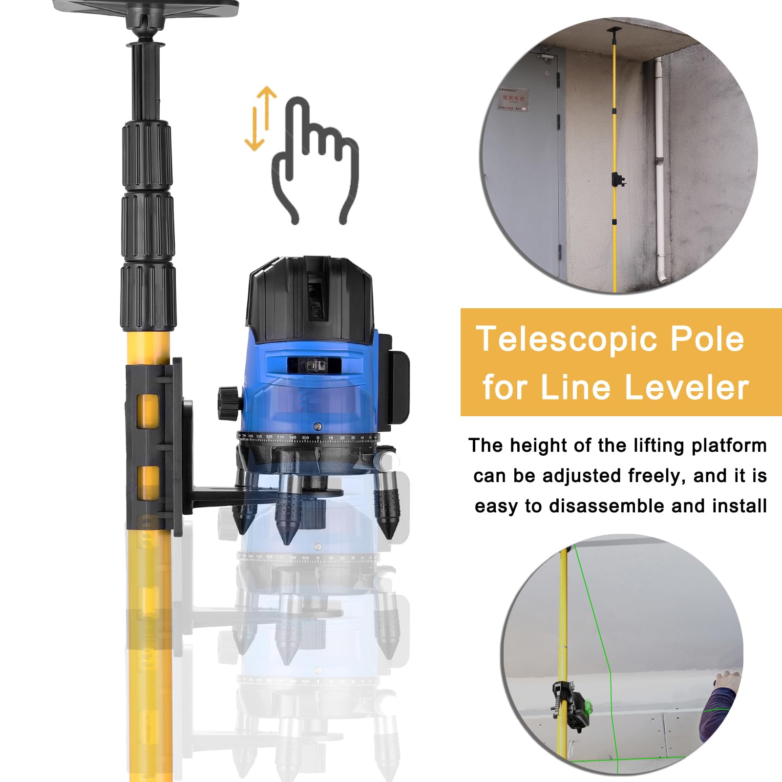 ACAGALA Barra telescópica para nivelador de línea, aleación de aluminio, soporte de soporte para plataforma elevadora ajustable, soporte para nivel láser de 1/4'' y 5/8 ''