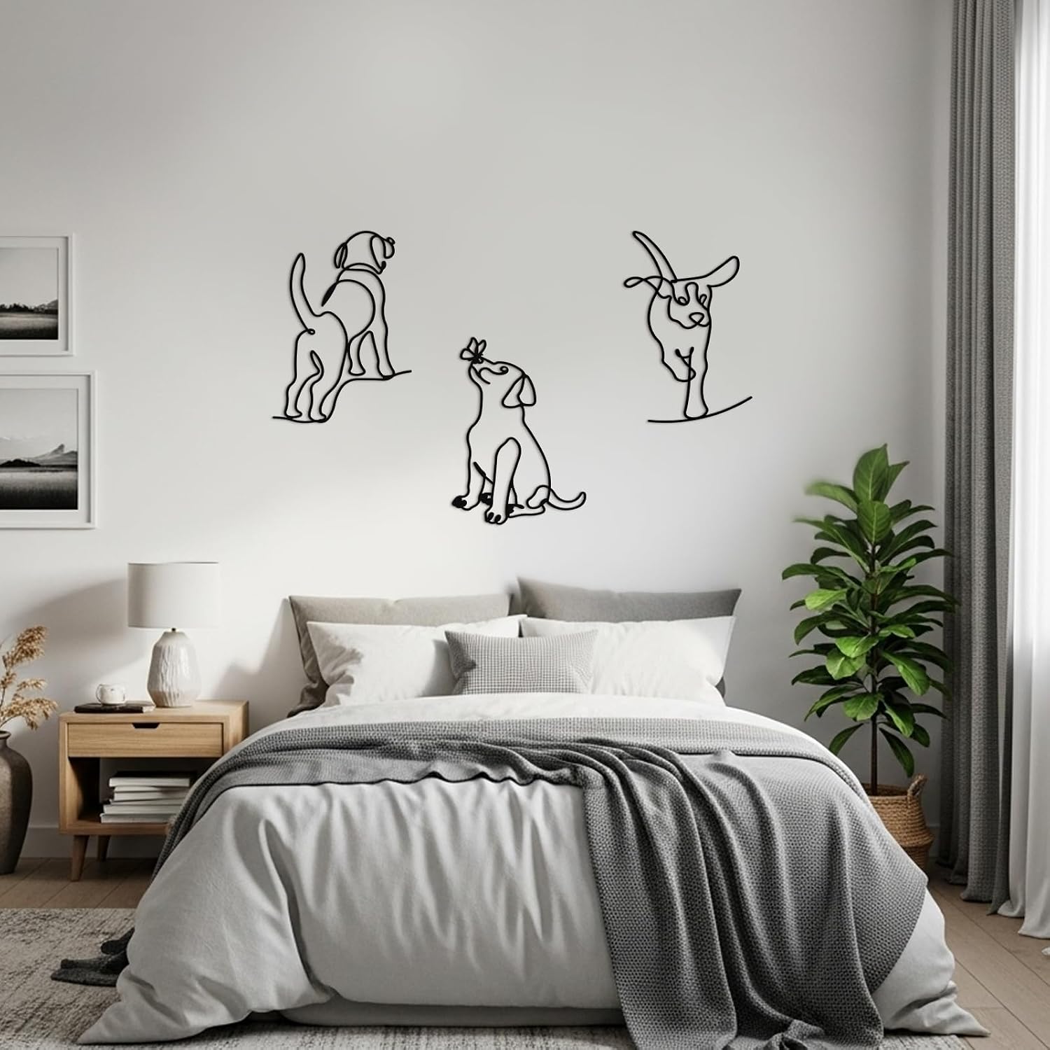 BrightRow 3 Pcs Dog Wall Art Pet Metal Line Drawing Decor, Puppy A