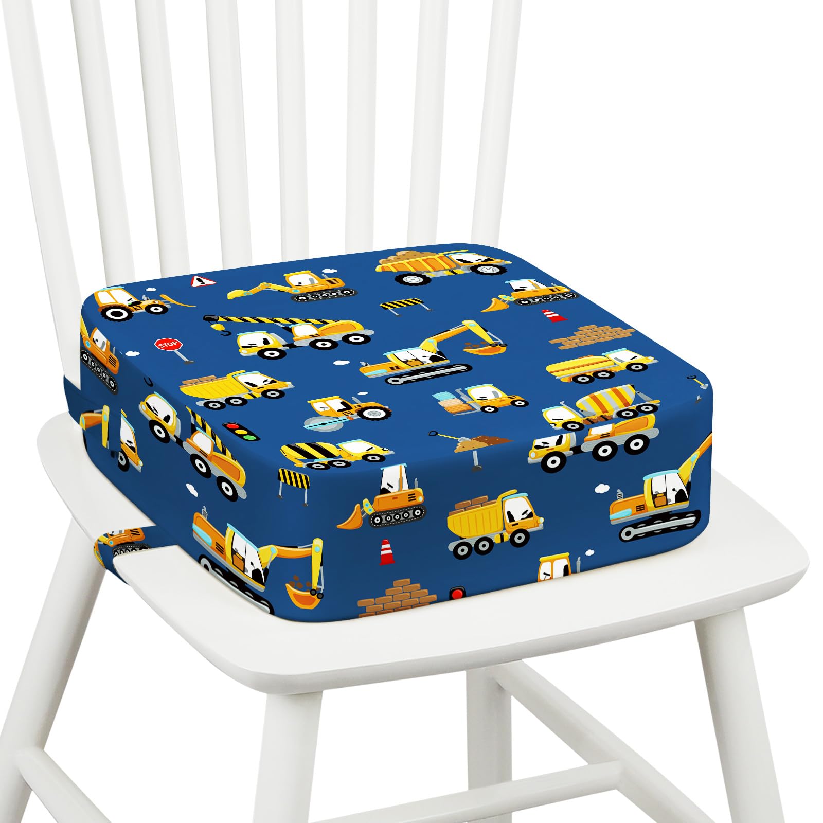 Seggiolino da Tavolo per Bambini Lavabile Cartoon Cuscino con Cinghie Regolabili Base Antiscivolo 32x32x10 cm Escavatore