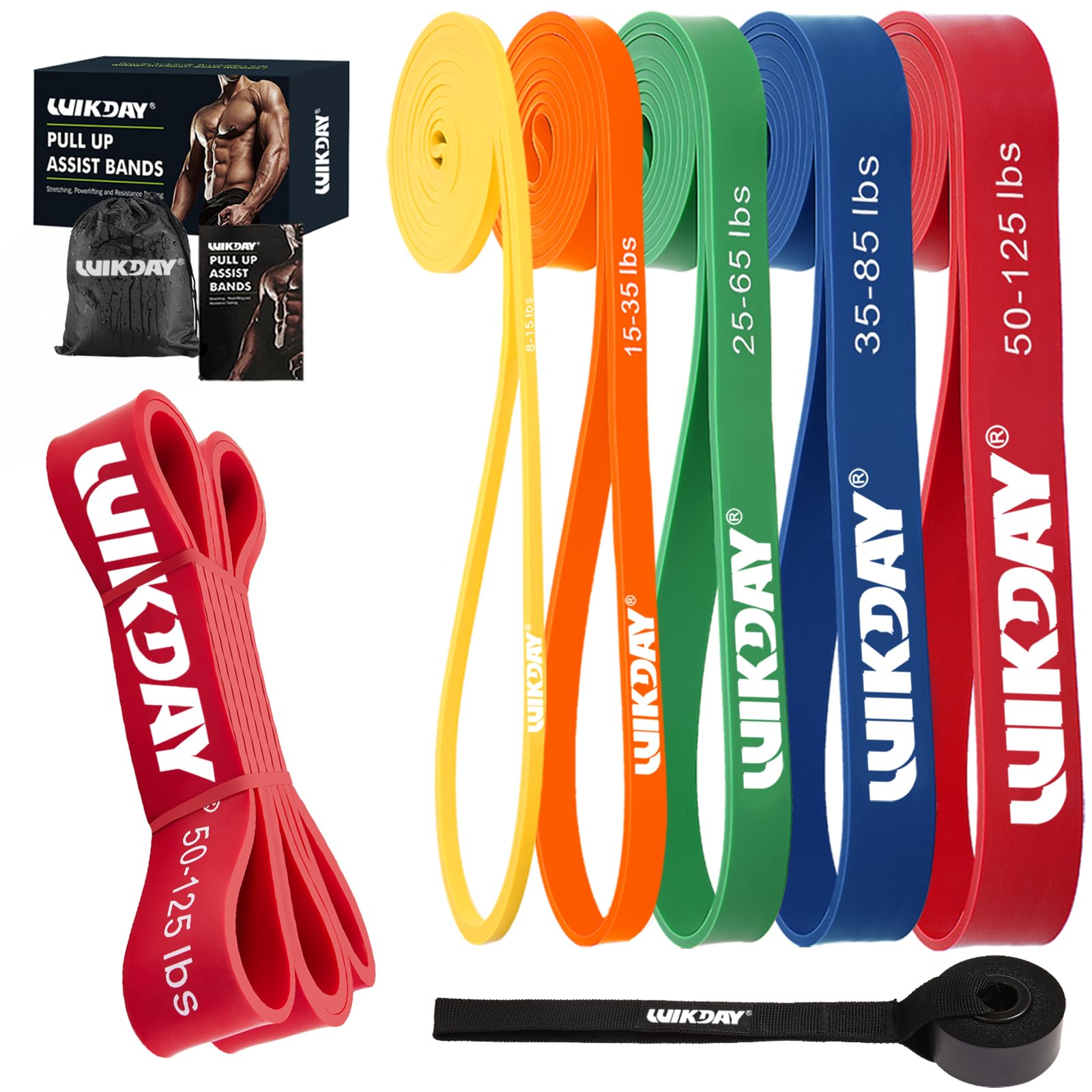 WIKDAY Widerstandsbänder, Klimmzugbänder, Workout-Bänder für Übung, dickes schweres Widerstandsband-Set mit Türanker, elastische Bänder für Körperdehnung, Crossfit-Training zu Hause/Fitnessstudio