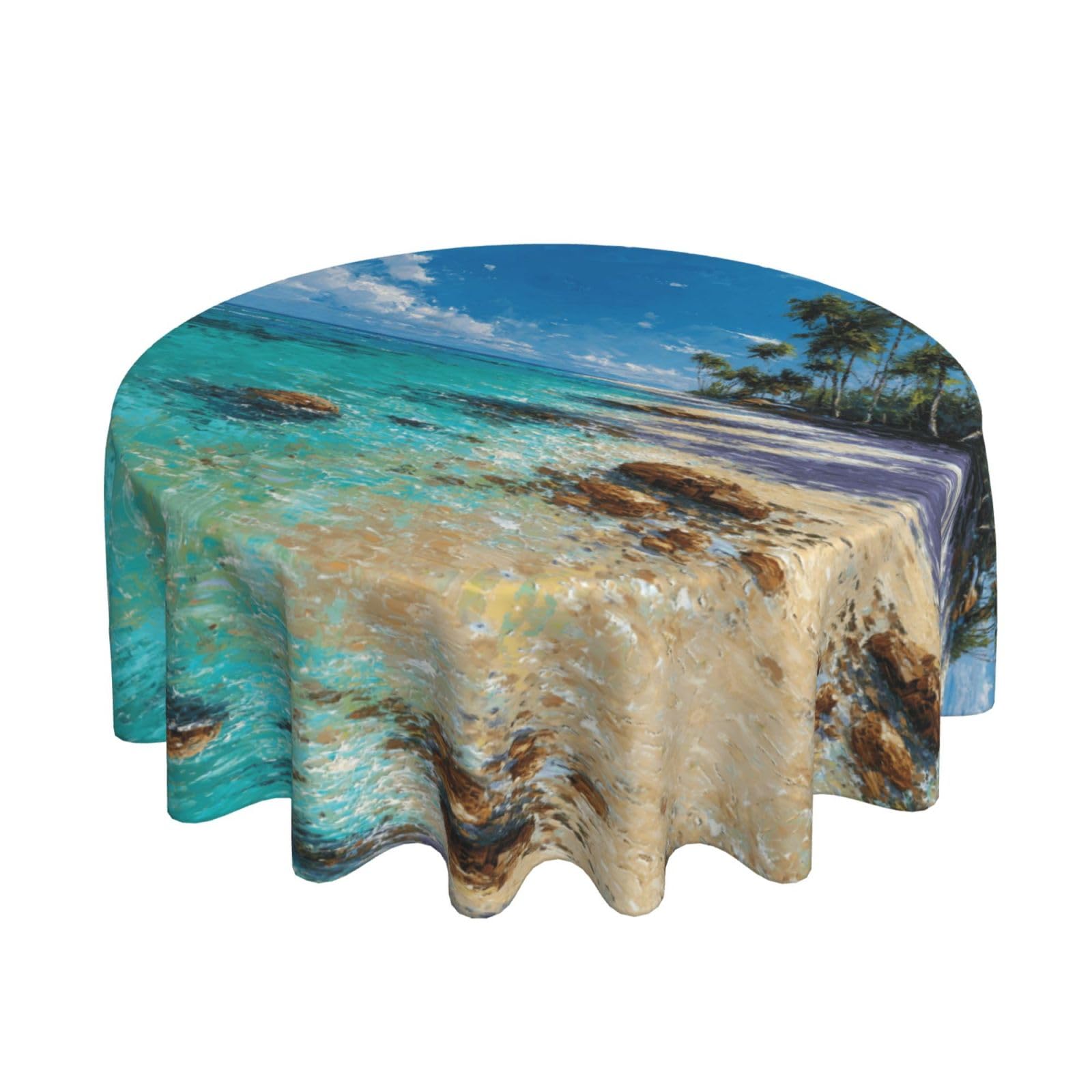 ESNAIUVCD Reef Beach print Round Tablecloth Waterproof Washable Wipeable Resistant Polyester Circular Table Cover for Dining Room Kitchen Indoor Outside 60"