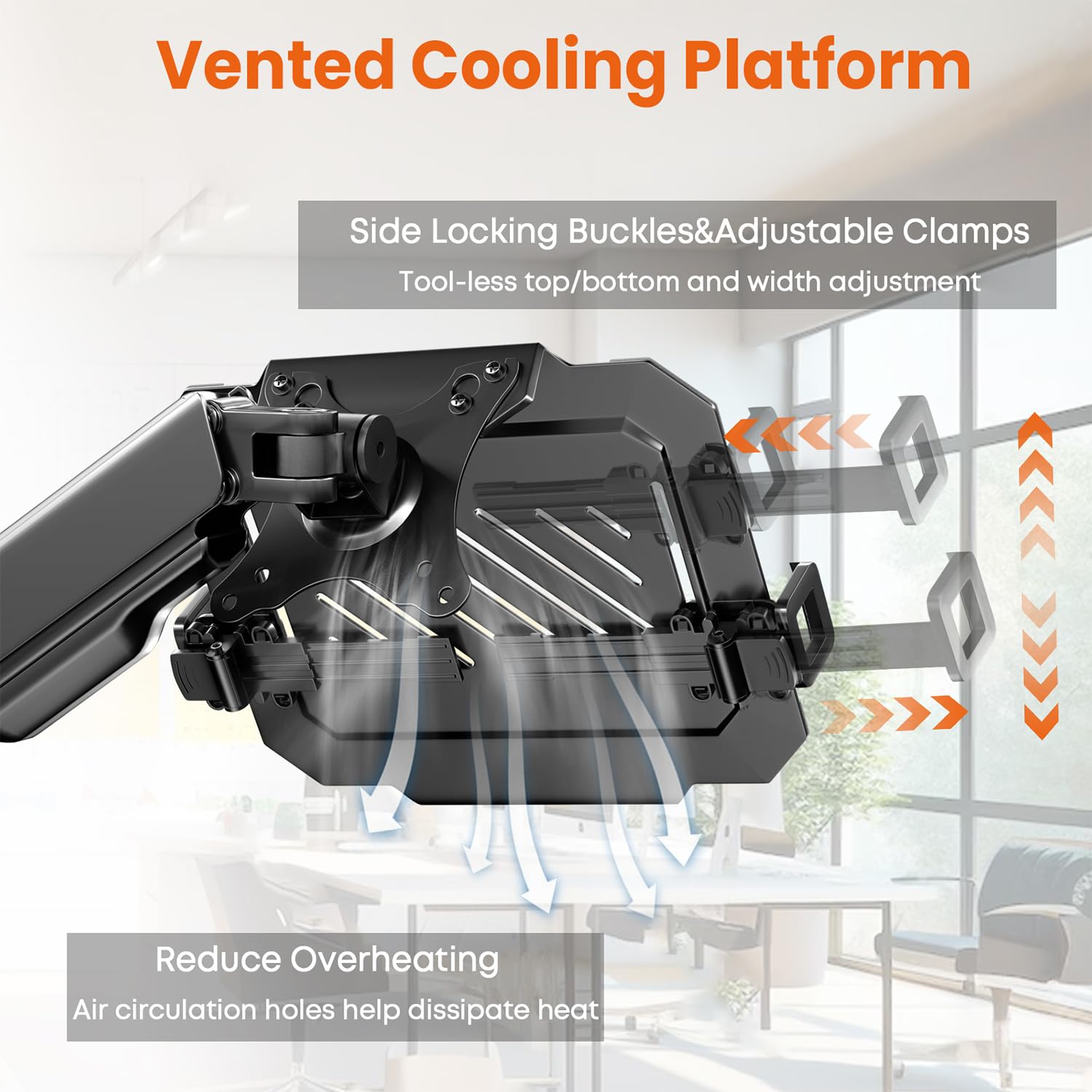 Monitor Holder with Laptop Arm Swivel Laptop Holder for 12-17 Inch Notebook Ventilated Cooling Platform, Cable Management, Load 1-9kg, VESA 75/100mm