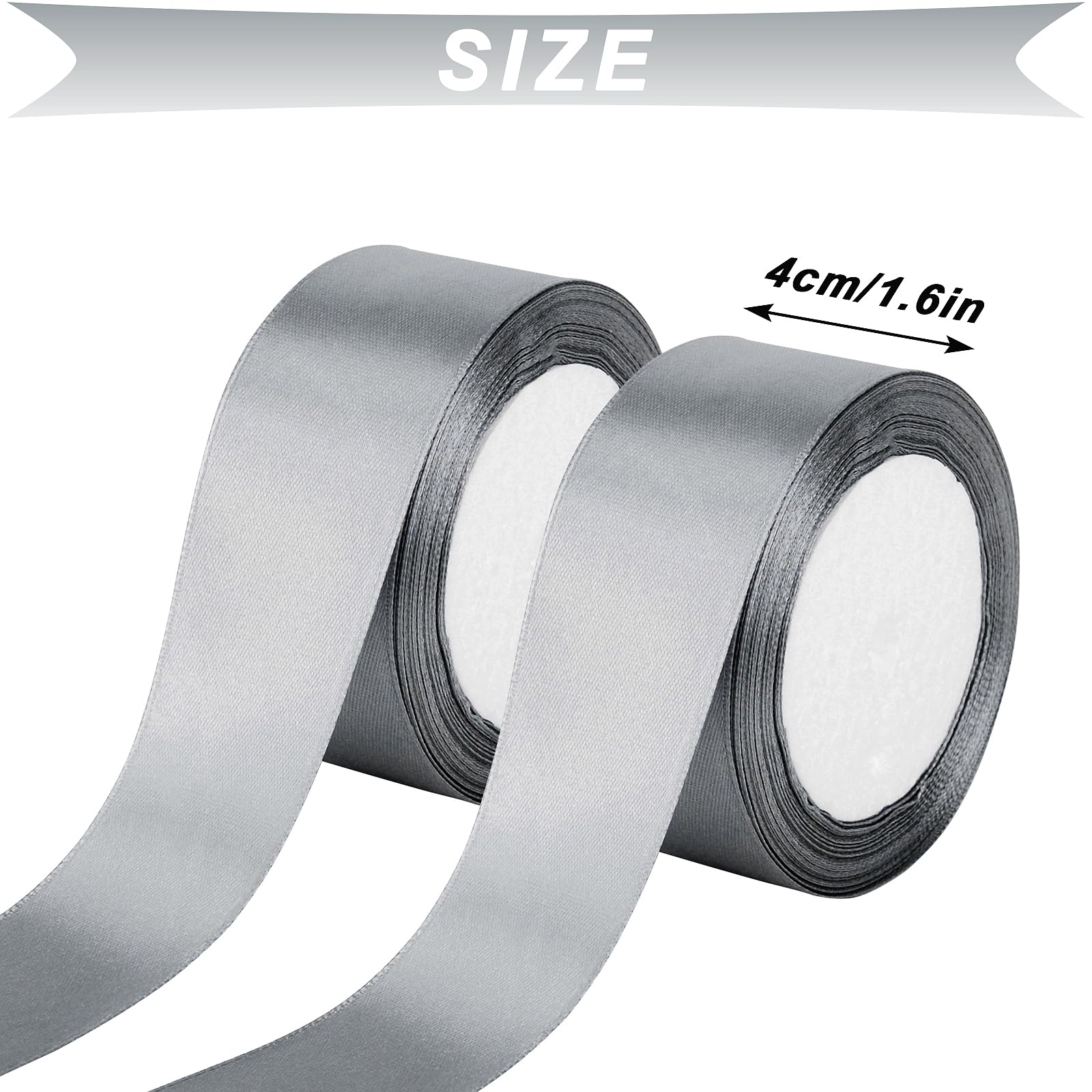 KEYIDO Silver Ribbon 40mm, Christmas Satin Ribbon, 44 Metres Thick Ribbon for Gift Wrapping Hair Bow, Florist, Crafts, Sewing - Image 4