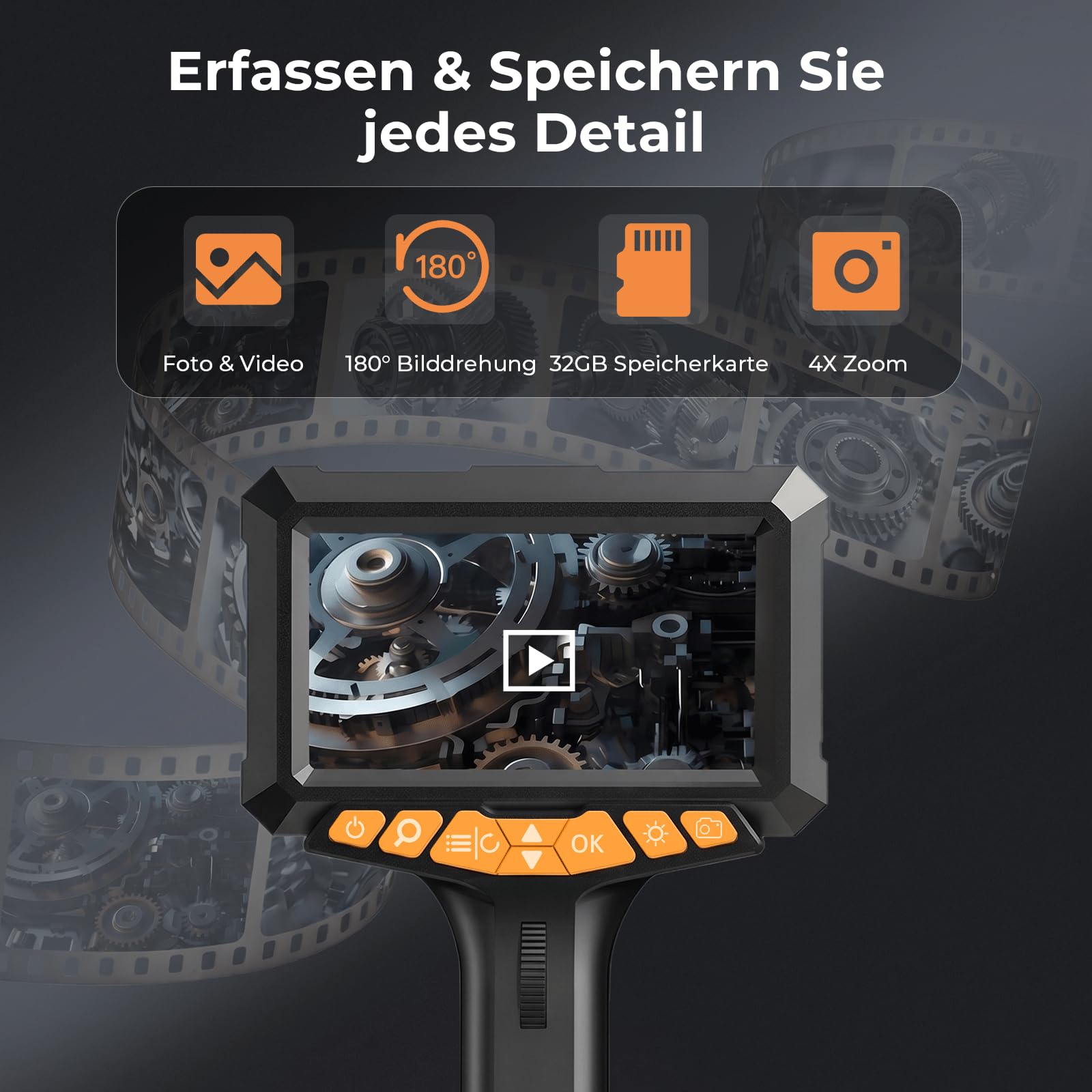 Kentfaith Endoskopkamera mit Licht 5'' Bildschirm 6,2mm IP67 für Auto Motor