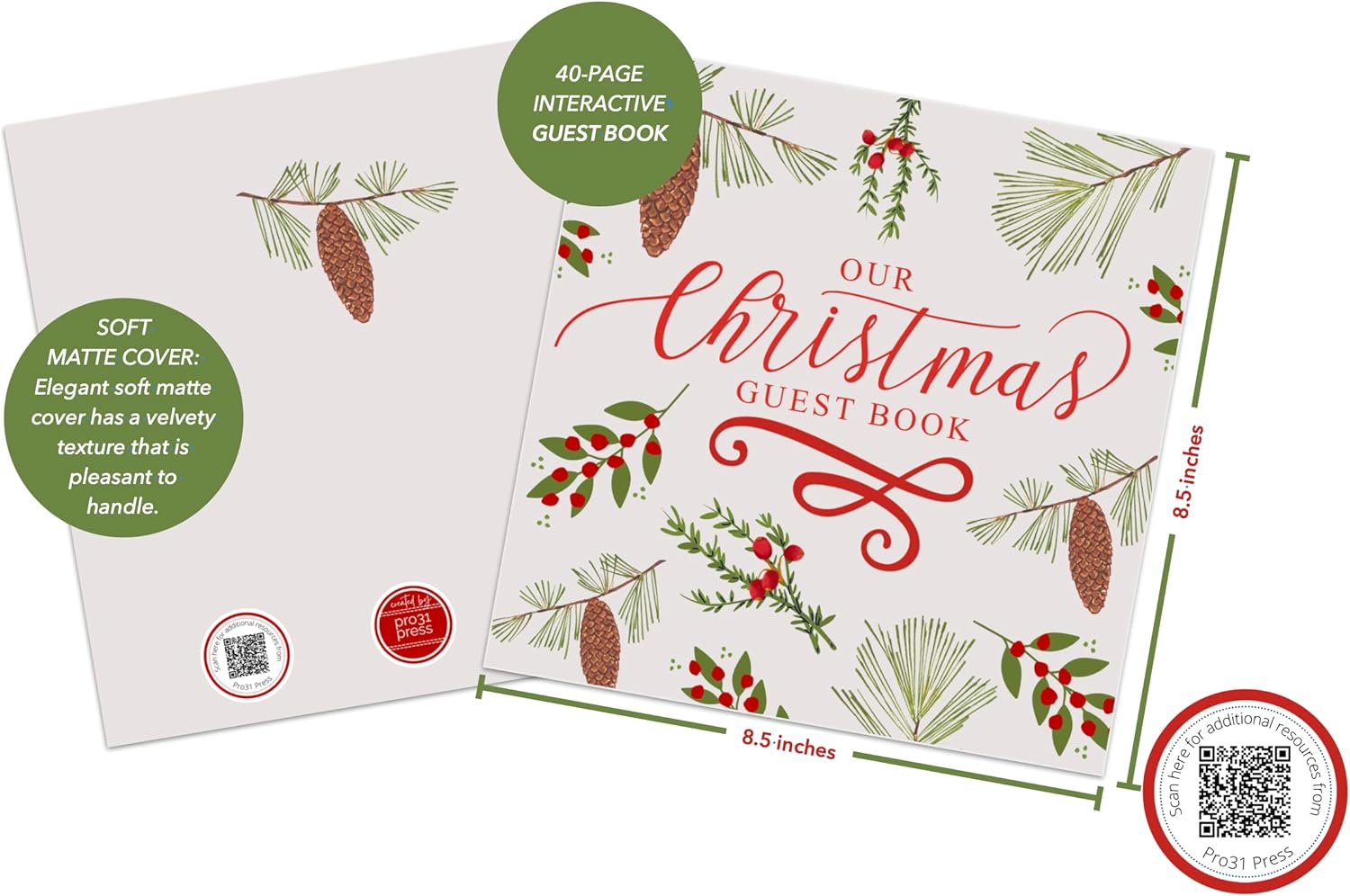 Party Supply Kit - 20 Dinner Plates (10-1/2”), 20 Dessert Plates (8”) & 30 Large Napkins (6-1/2”) from Brother Sister Design Studio BUNDLE WITH Guest Book from Pro31 Press (Christmas Faith Phrases)