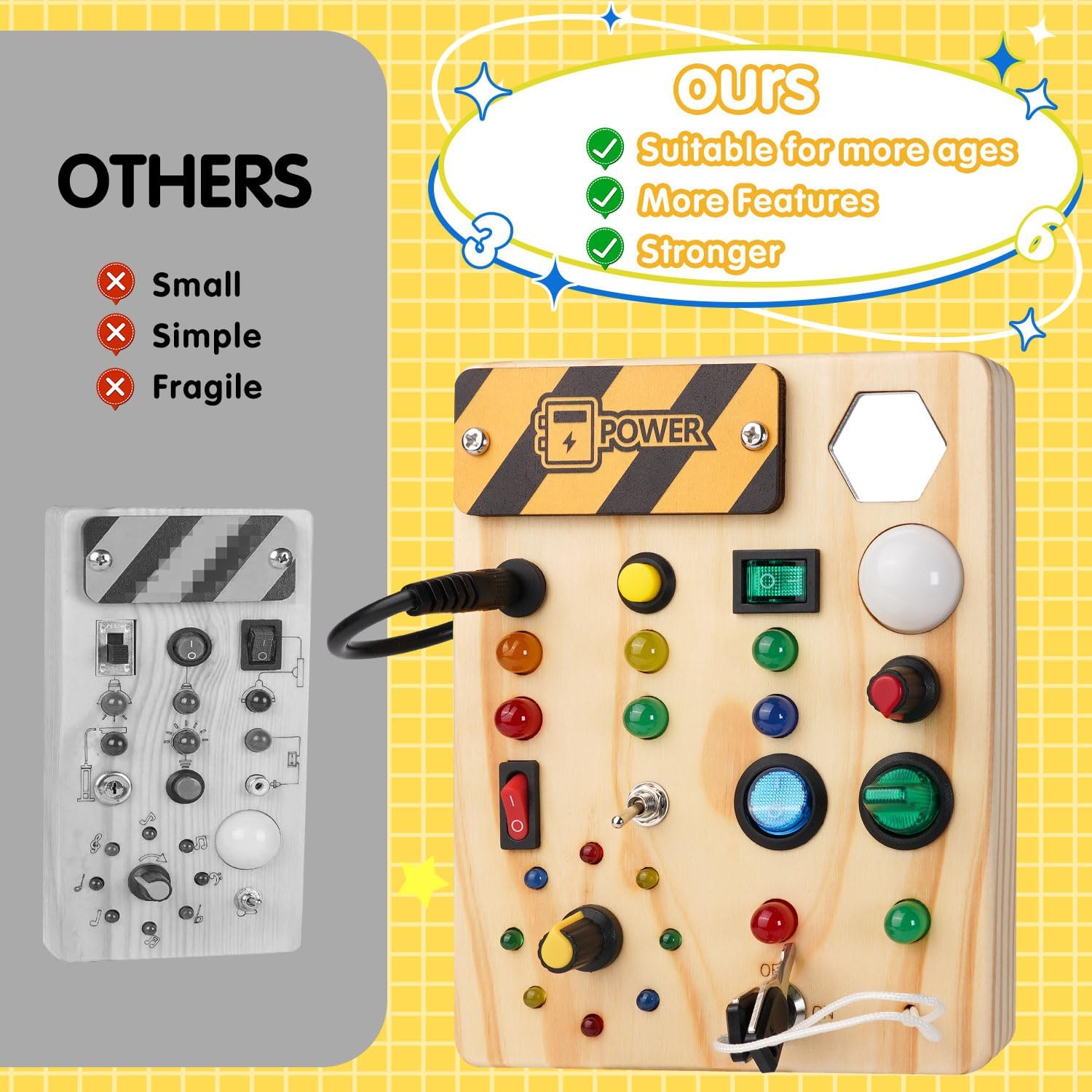 Montessori Busy Board Toys: Wooden Sensory Toy for Toddler with LED Light Up Switch, Educational/Christmas/Birthday Gifts for 1-3 Year Old Boys & Girls - Image 4