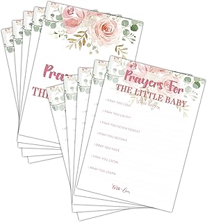 Baby Shower Game Set - Prayers For The Little Baby Gender Reveal Party Decor Supply - Floral Greenery Baby Shower Games & Activities - Blush Pink Game Pack For Boys and Girls - 30 Game Cards(C06)