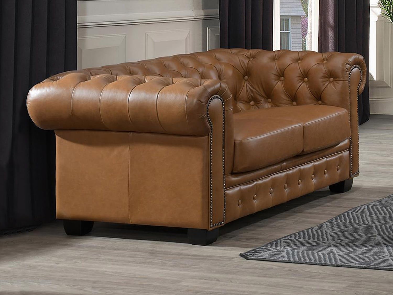 Vente-unique - Canapé Chesterfield 2 Places Brenton 100% Cuir de Buffle Premium - Caramel Vintage