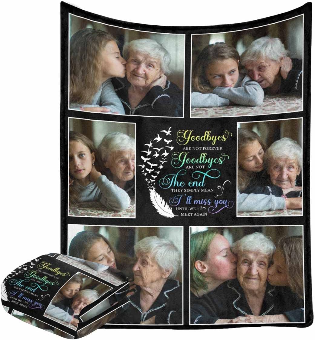 Custom Memorial Blanket with Photos Goodbyes Are Not