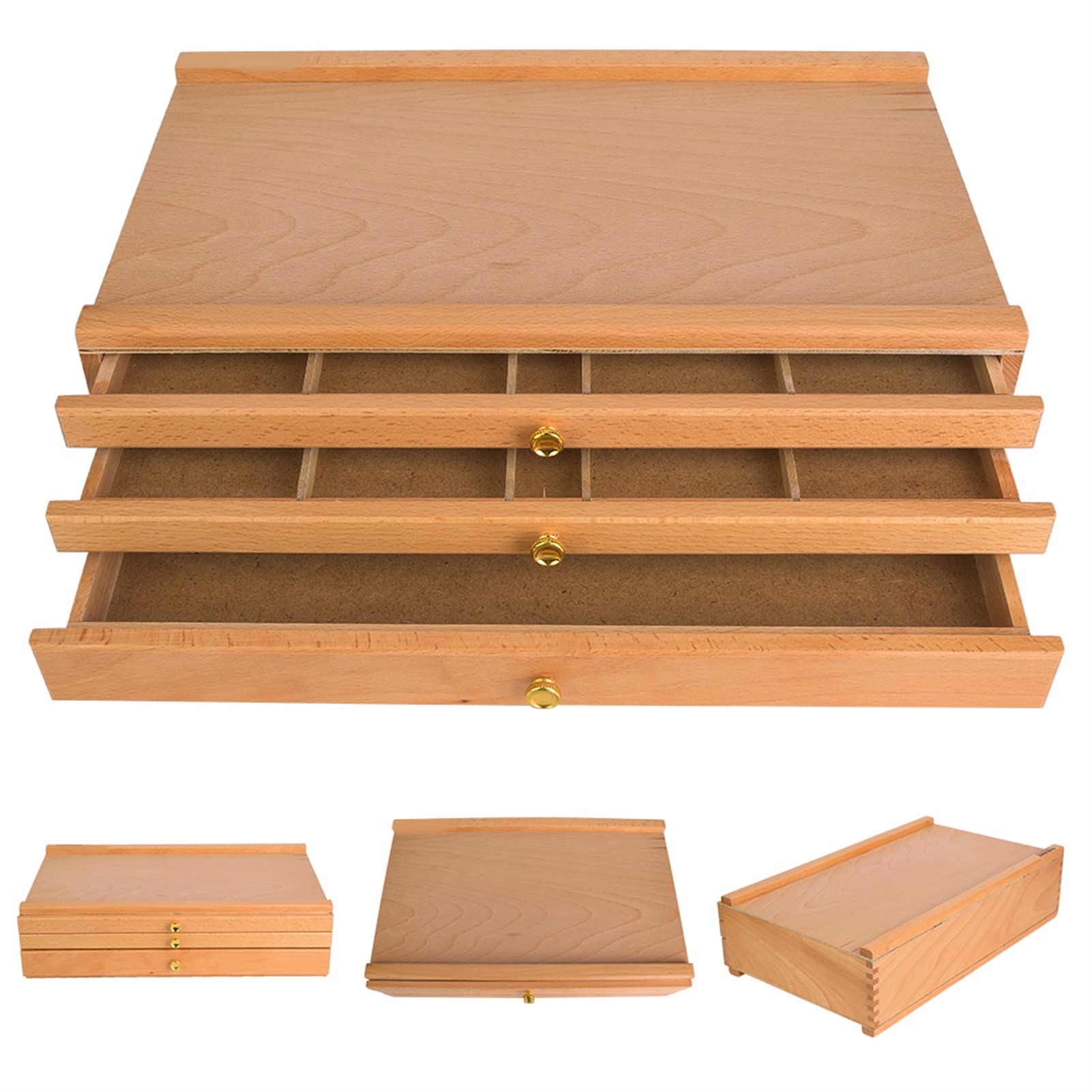 Boîte à outils de dessin à 3 couches, boîte de rangement d’outils d’accessoires de peinture pigmentaire d’approvisionnement d’artiste en bois, 15 zones de rangement, pour pastels, crayons, marqueurs