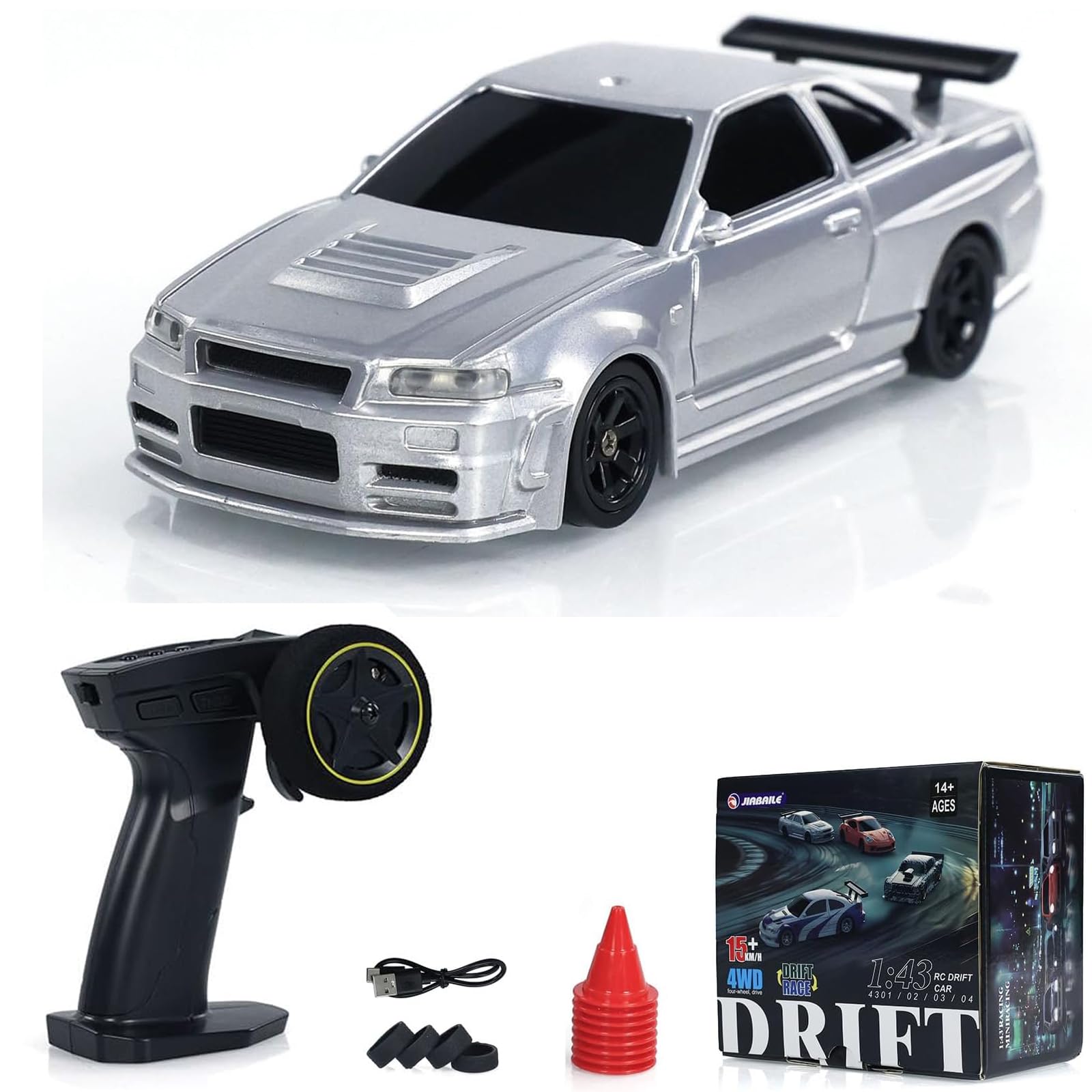 Mini Storms SlideStorm RC Drift Car, 1/43 Scale, Electric, Grey