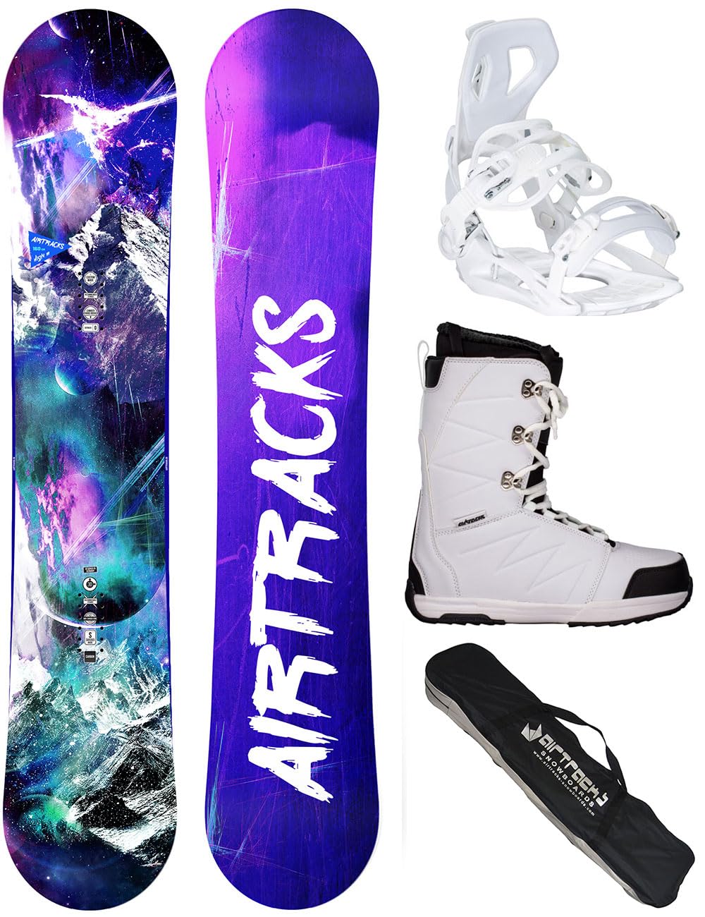 AIRTRACKS Snowboard Set Pack Planche High M Hybrid Rocker + Fixations Master W + Chaussures + SB Sac 140 145 150 155 cm