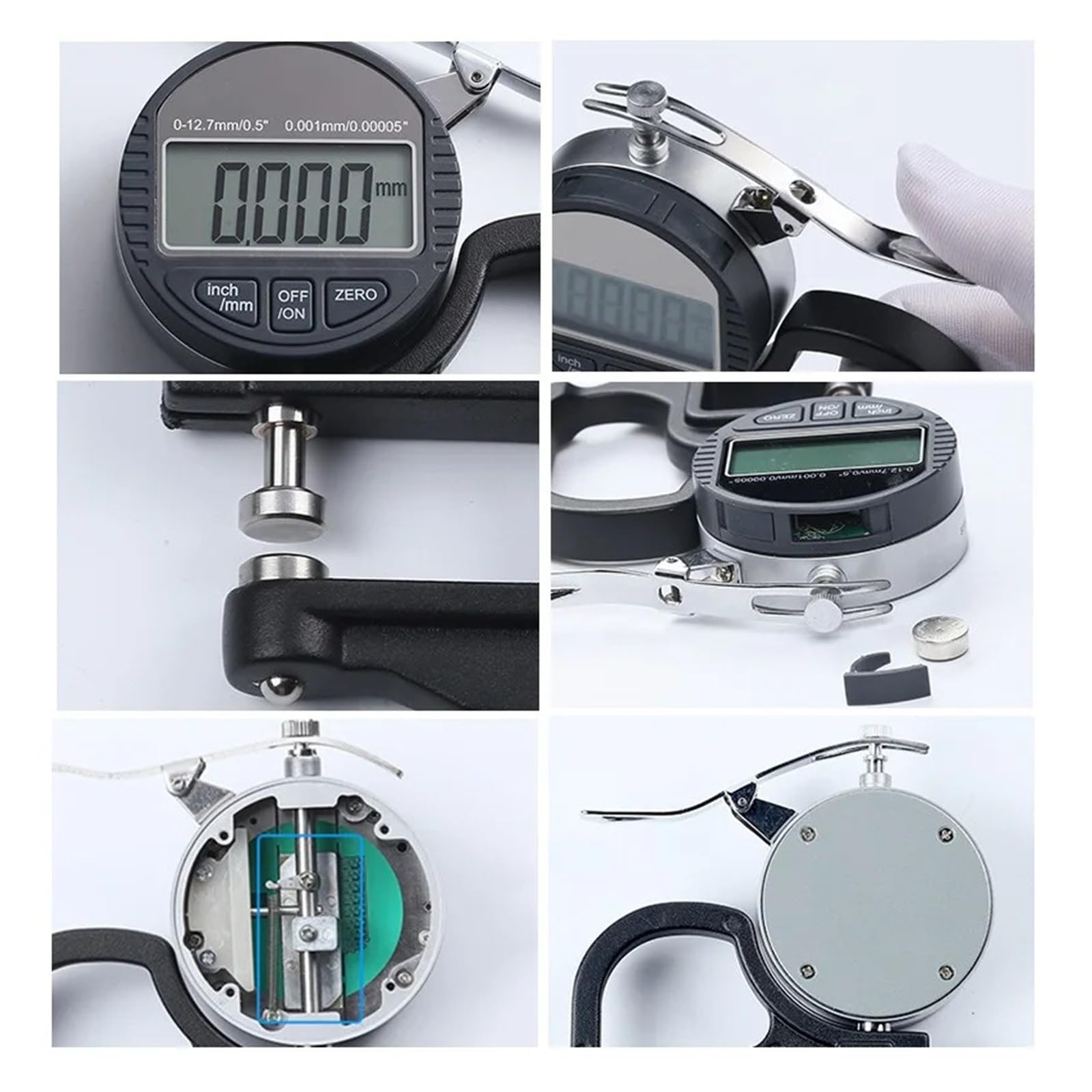 Calibrador digital de cabeza plana de 0 a 25 mm, medidor de espesor, micrómetro digital de porcentaje, for película, cable, cuero, papel, herramientas de medición Alta Sensibilidad(0-25mmx0.001mm)