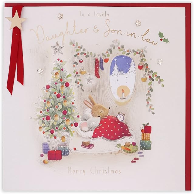 Clintons: Sleeping Animals Daughter & Son In Law Christmas Card, Christmas Card for Daughter & Son in Law, Xmas Card for Daughter and Son in Law, 192 x 192,Multi-Colour,1171367