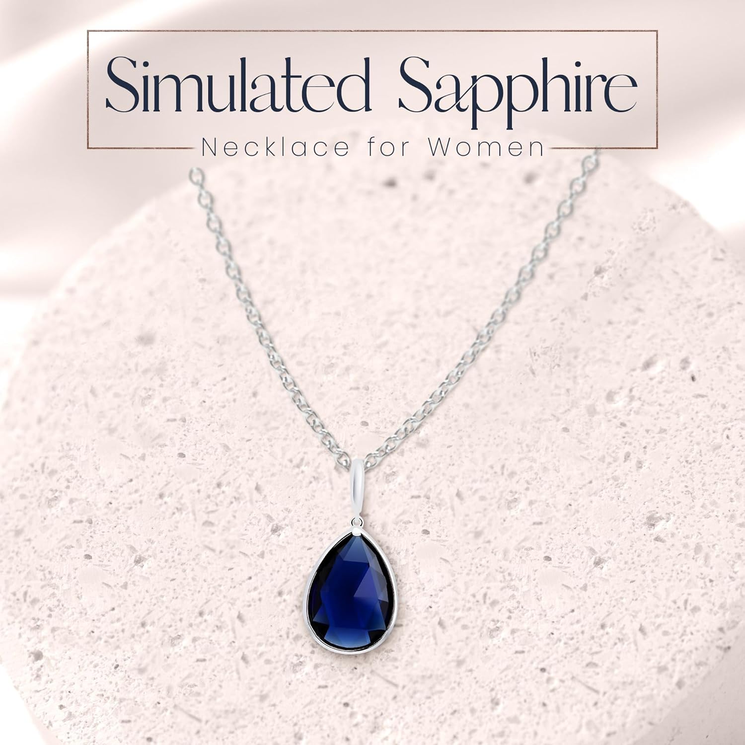 Crystalline Azuria Teardrop Pendant Necklace with Blue Simulated Sapphire Zirconia Crystals 18K White Gold Plated for Women 18 inches - Image 5