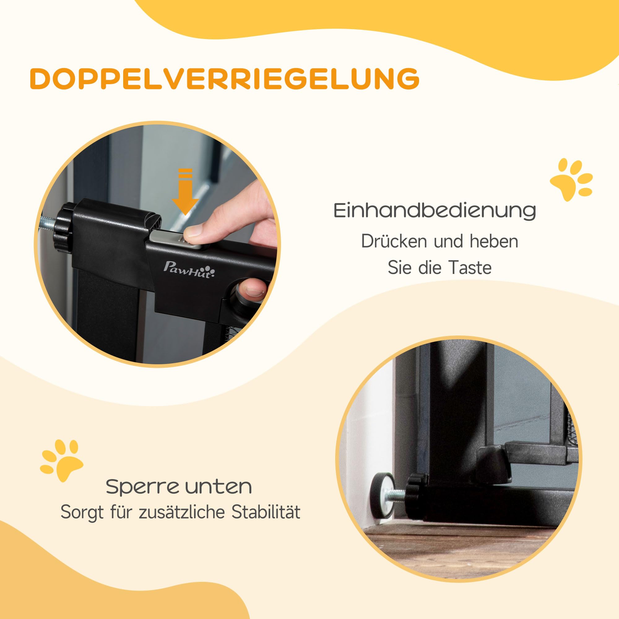 PawHut Türschutzgitter Türgitter ohne Bohren für Breiten 75-103 cm Schwarz | Treppenschutzgitter, Treppengitter, Stahl