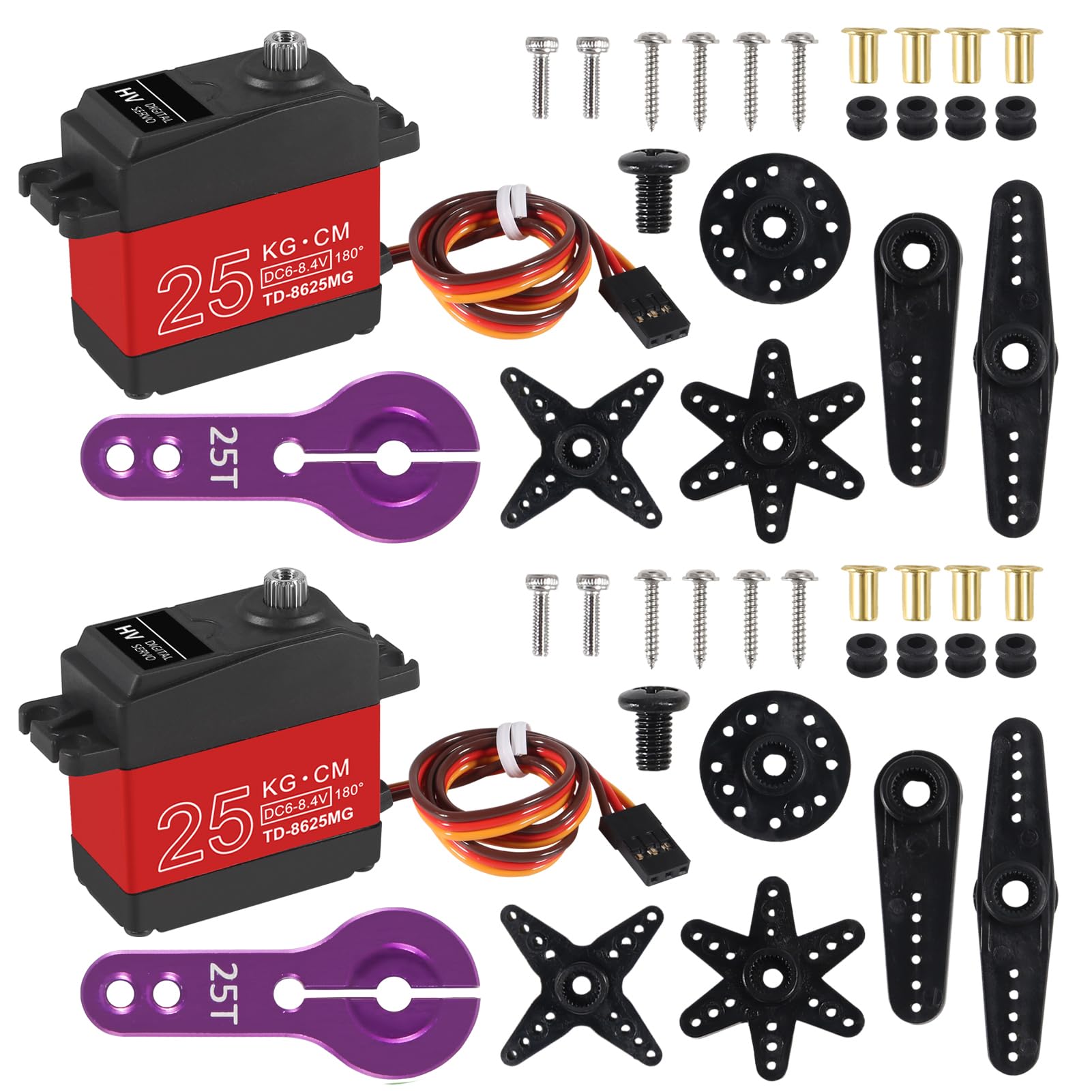 DWEII 2PACK 25KG RC Servo High Torque Servo Motors, Metal Gear, Waterproof, 180 Rotation, Compatible with 1/6-1/12 RC Cars & Robots