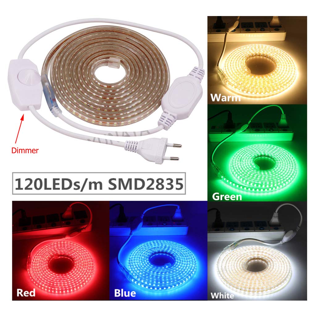 XUNATA 21m Regulable Tiras LED 2835 con Interruptor, 120leds/m IP67 Impermeable para Decoracion Interior/Exterior Luz Blanco Cálido