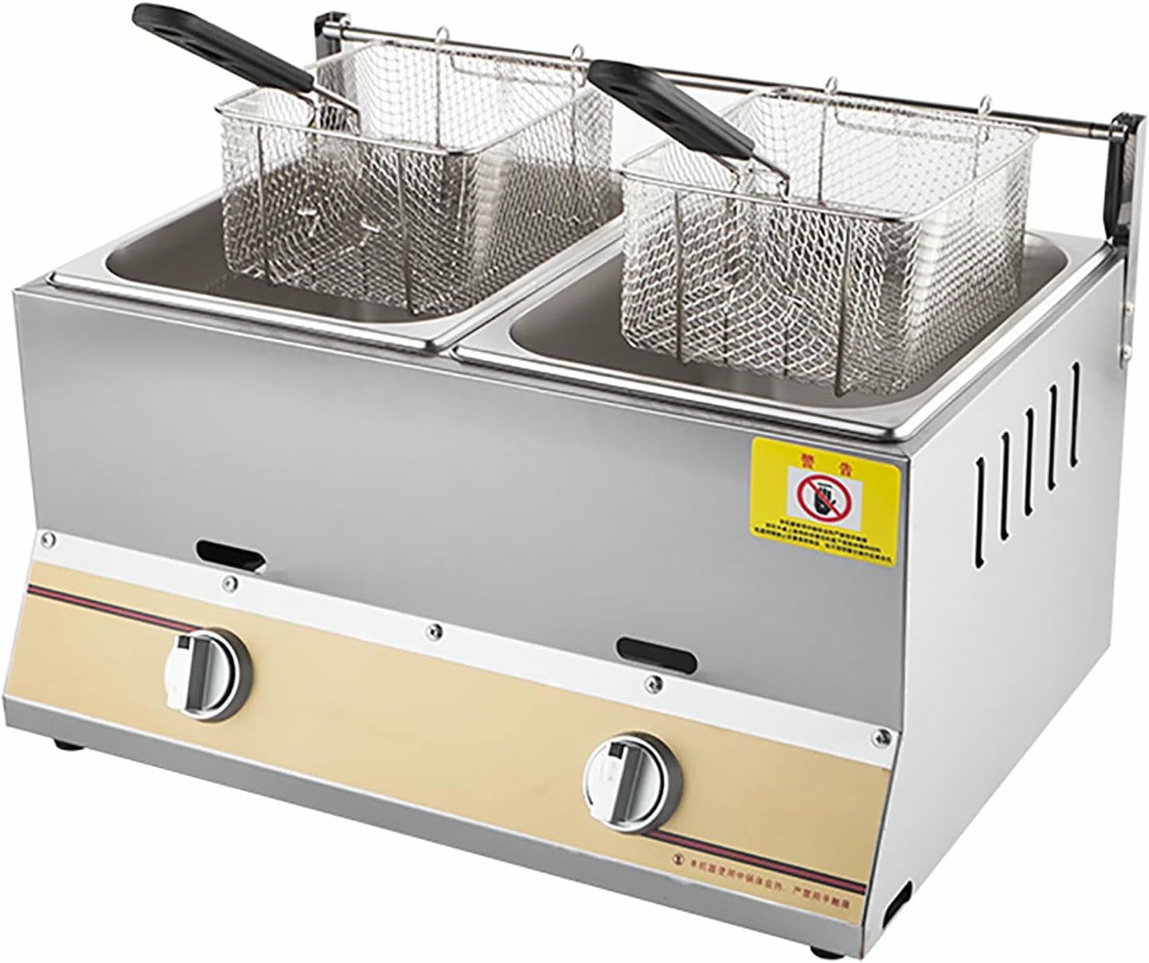 Freidora a Gas de 10 l/20 l, sartén Comercial, freidora de Acero Inoxidable Gruesa de encimera con Cesta y Tapa, para restaurantes comerciales y Familiares, fácil de Limpiar~/
