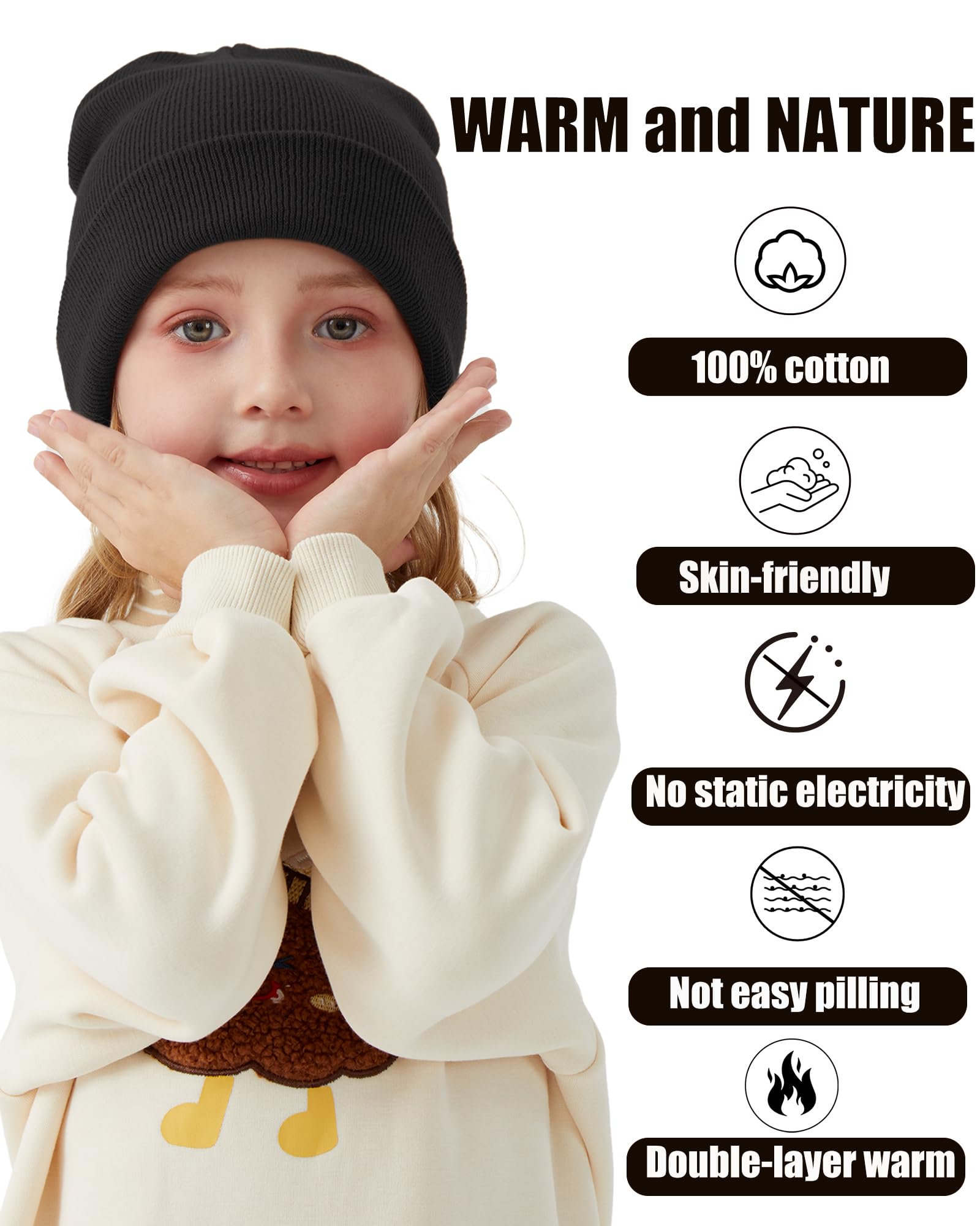 ROYBENS 100% Cotton Baby Beanie Cute Toddler Winter Hat Boys Girls Kids Soft Warm Knit Cuffed Caps Beanies for 0-8 Years