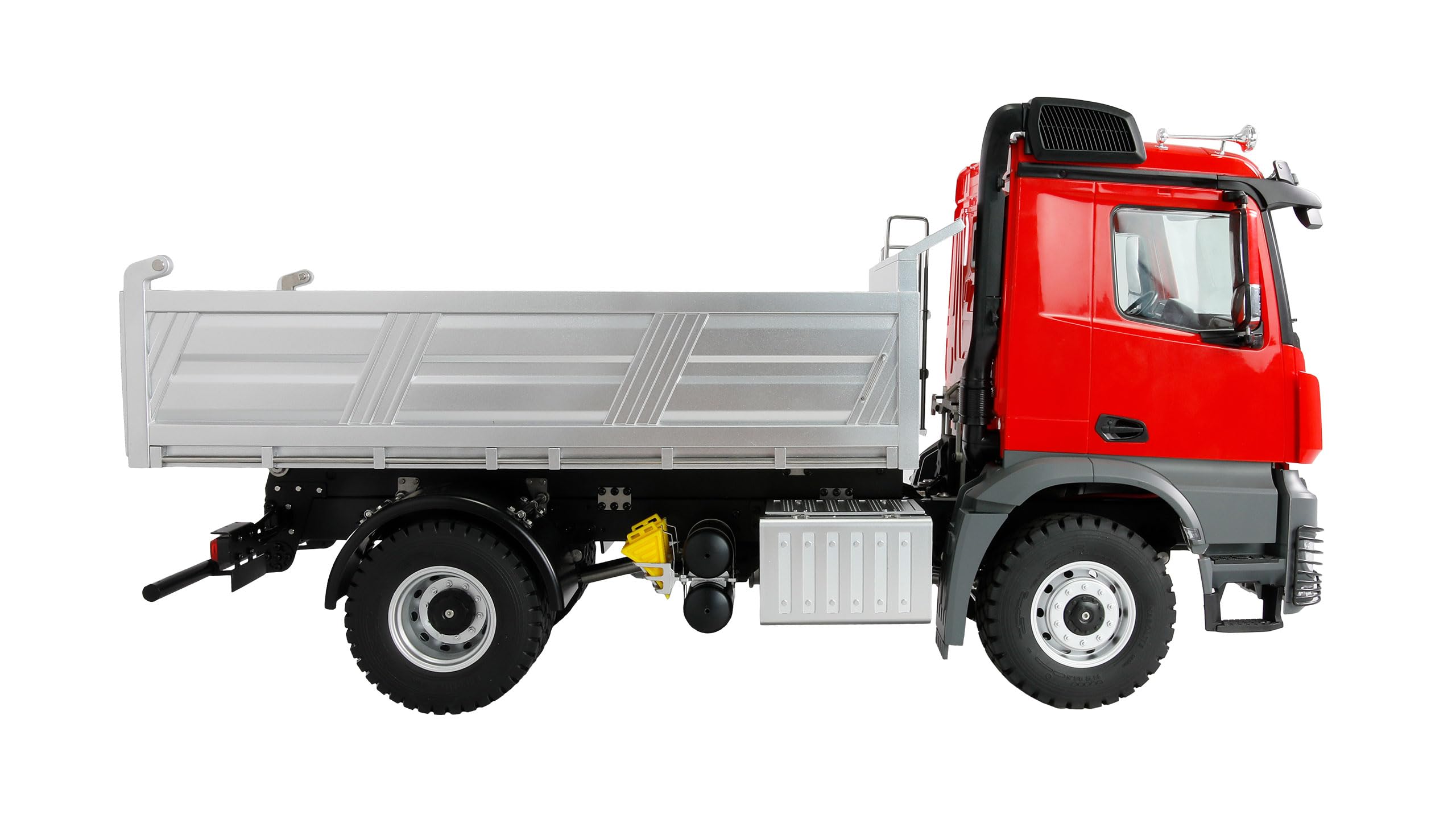 Amewi Mercedes-Benz Arocs wywrotka 4x4 1:14 RTR czerwona z pilotem zdalnego sterowania, akumulatorem, kablem do ładowania