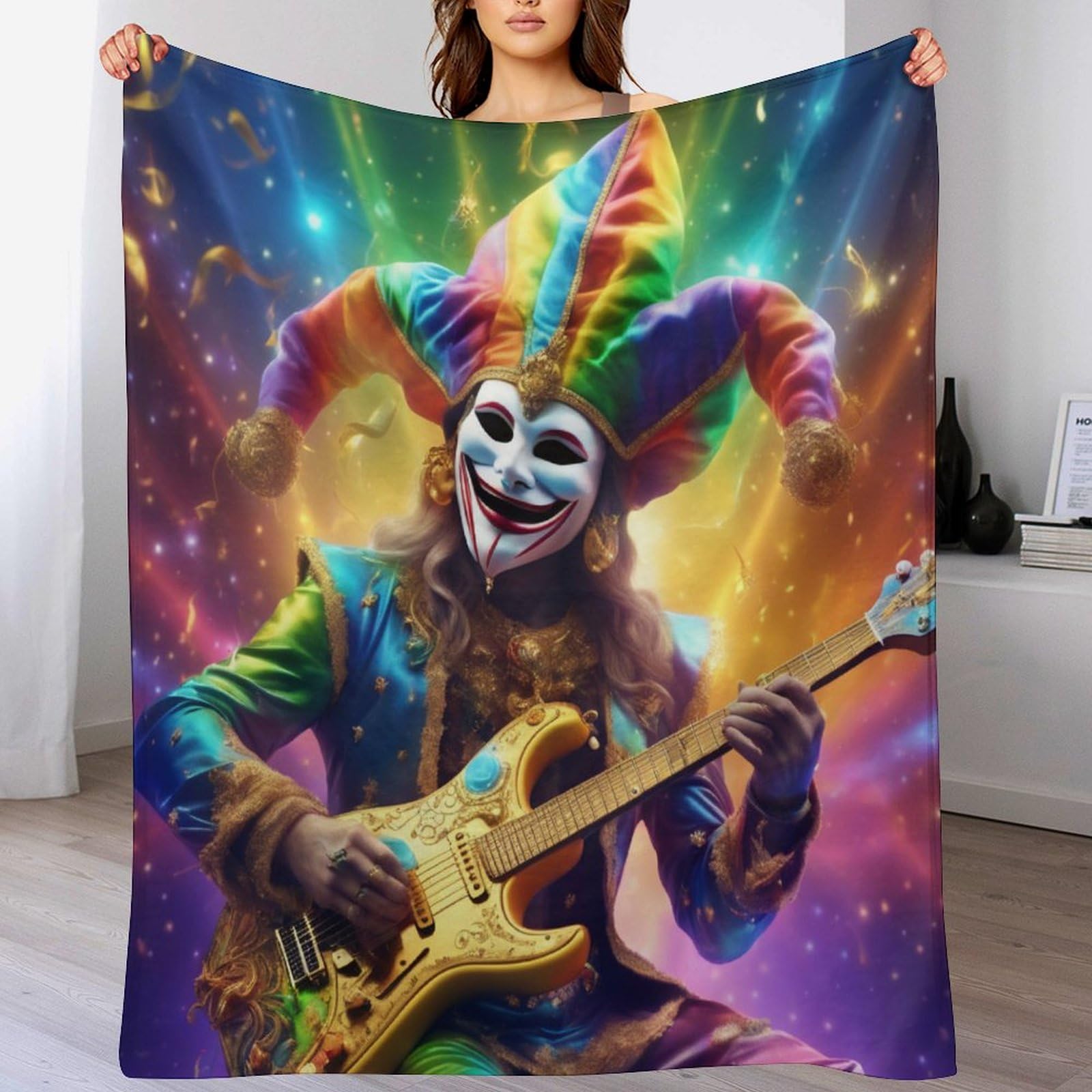 Manta de franela con payaso arcoíris textil infantil de 100x130 cm