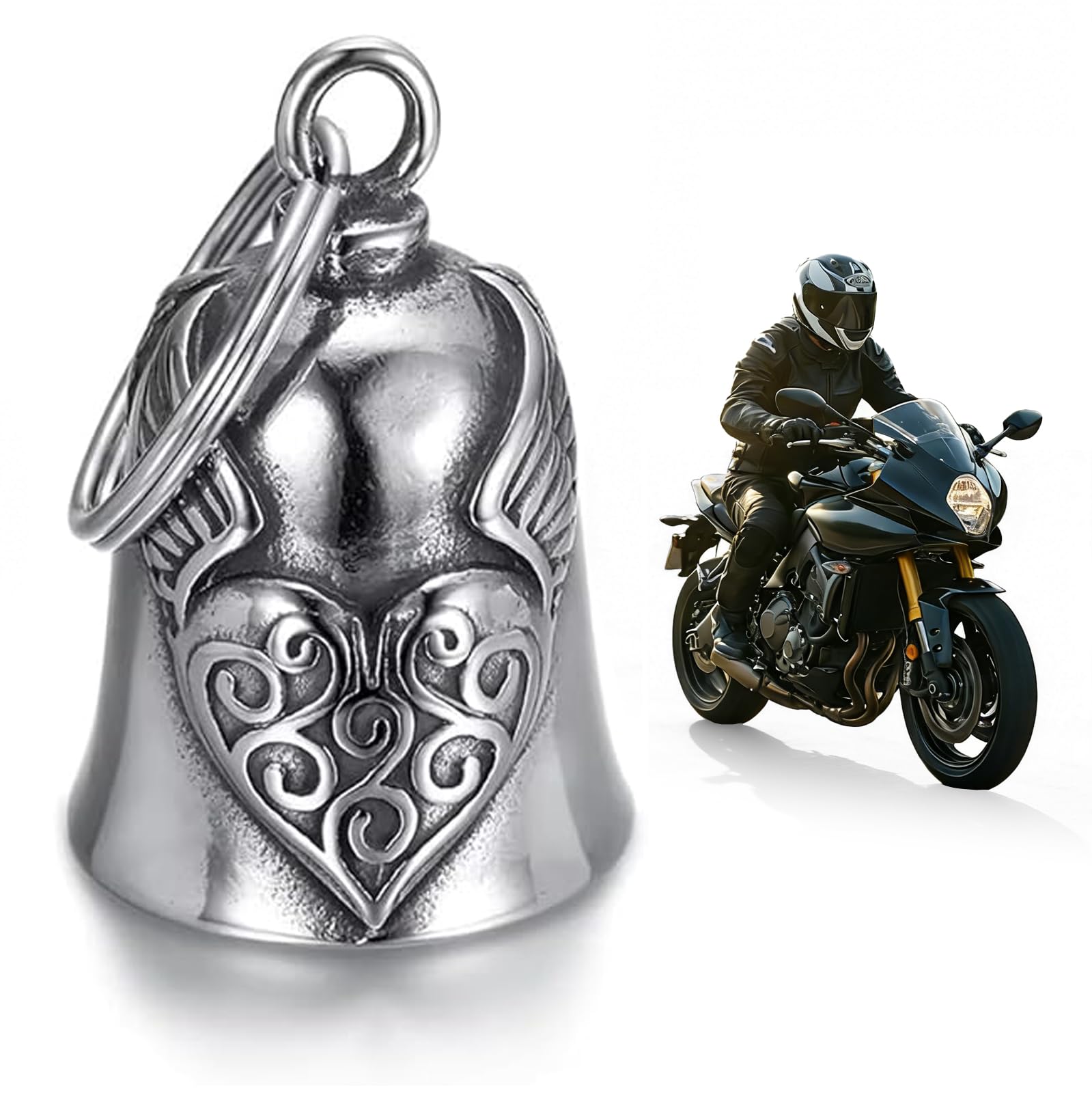 Ruvan Guardian Bell, Clochette Moto Porte Bonheur, Guardian Ride Bell, Guardian Bell Moto Vélo, Acier Inoxydable Moto En Forme D'ange Gardien À Suspendre