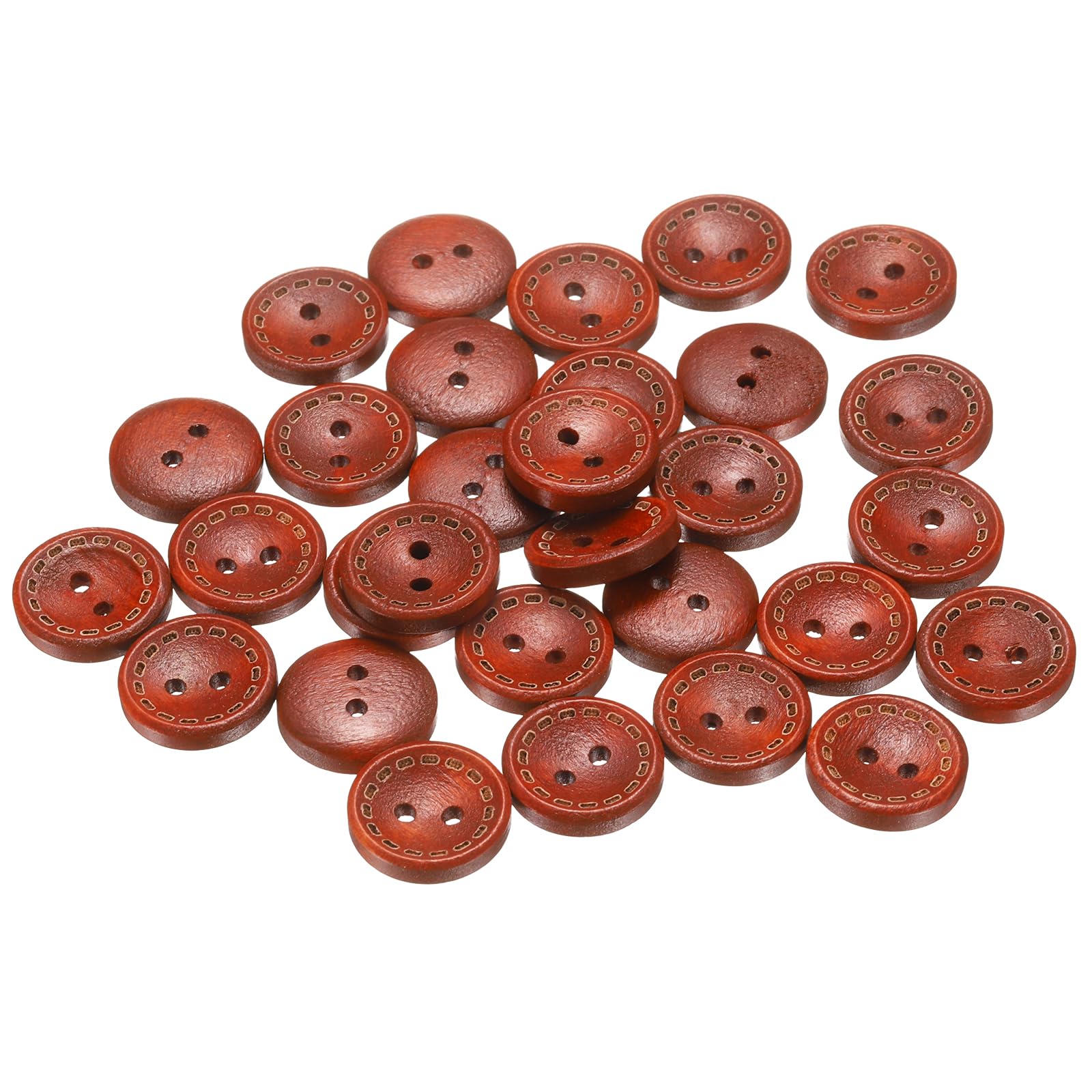 sourcing map 30pcs 24L Wooden Sewing Button 5/8"(15mm) 2 Holes Wood Round Craft Replacement Buttons for Sewing Clothing Pillow DIY Crafts Decoration, Red Brown