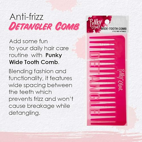 Miniatura 3 de Punky Peine de dientes anchos para mujer, color rosa, peine desenredante, sin mango, para cabello húmedo, seco y rizado