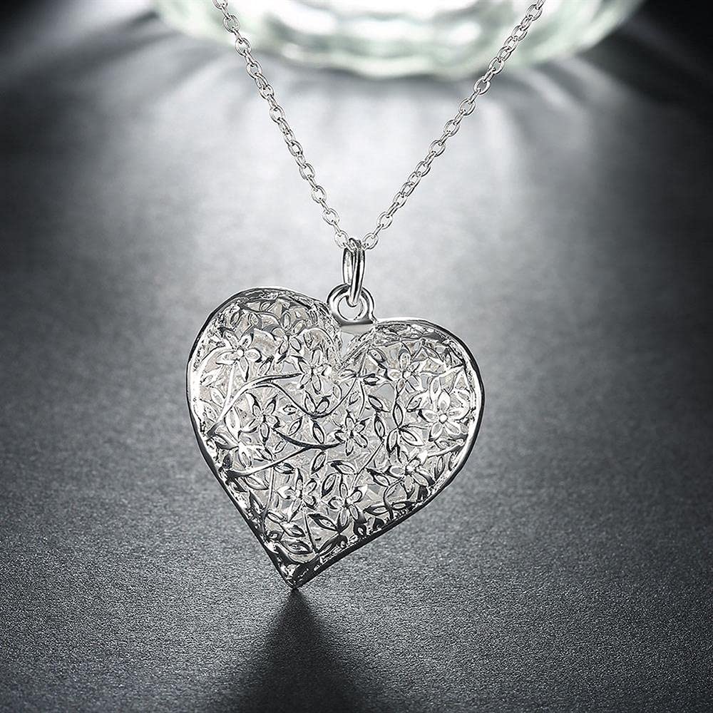 Ciondolo albero della vita a forma di cuore con fiore scavato per donna, collana con ciondoli di alta gioielleria in 925 serling