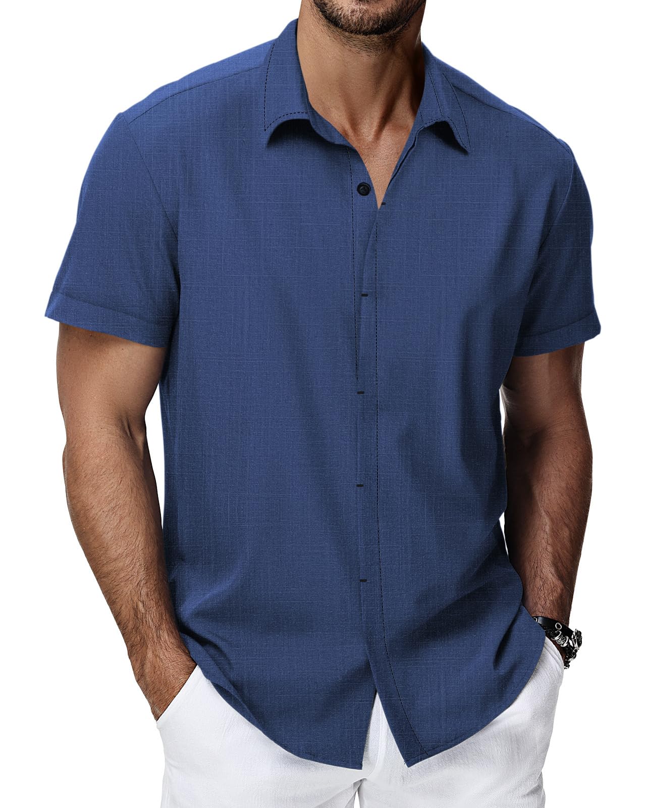 HMIYA Herren Hemd Baumwolle Hemd Sommer Freizeithemd Businesshemd Regular Fit Kurzarmhemd