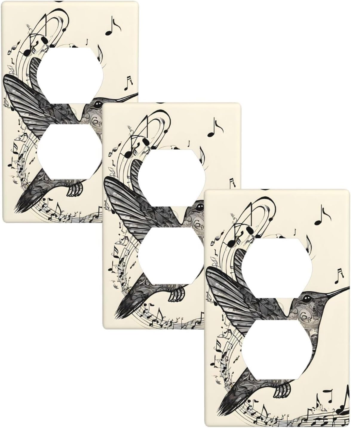 3 PCS Print Light Switch Plate Covers Aesthetic Decorative Unique 1 Gang Duplex Receptacle Wall Plates for Electrical Outlets Room/Office Decor, Music Symbol