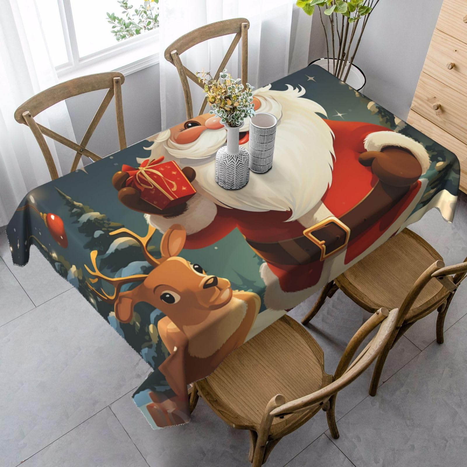 FodPand 35x55 Inch Tablecloth Stain and Wrinkle Resistant Table Cover Rectangular Washable Kitchen Table Cloth for Dinning Room Picnic Patio Party Decor, Christmas Santa Claus