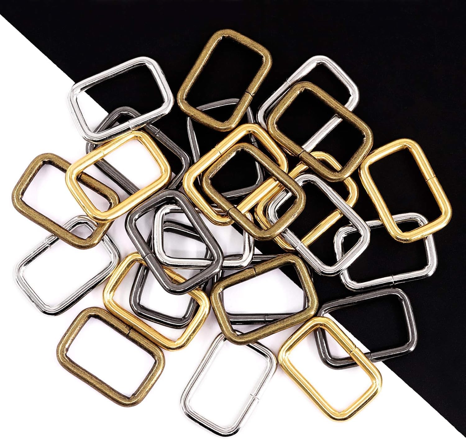 Swpeet S1175 60Pcs Heavy Duty 1 Inch / 25mm Metal Rectangle Ring, Webbing Belts Buckle Metal Rings for for Belt Bags DIY Accessories Keychains Belts and Dog Leash - Sliver, Bronze, Gold, Gun-Black - Image 4