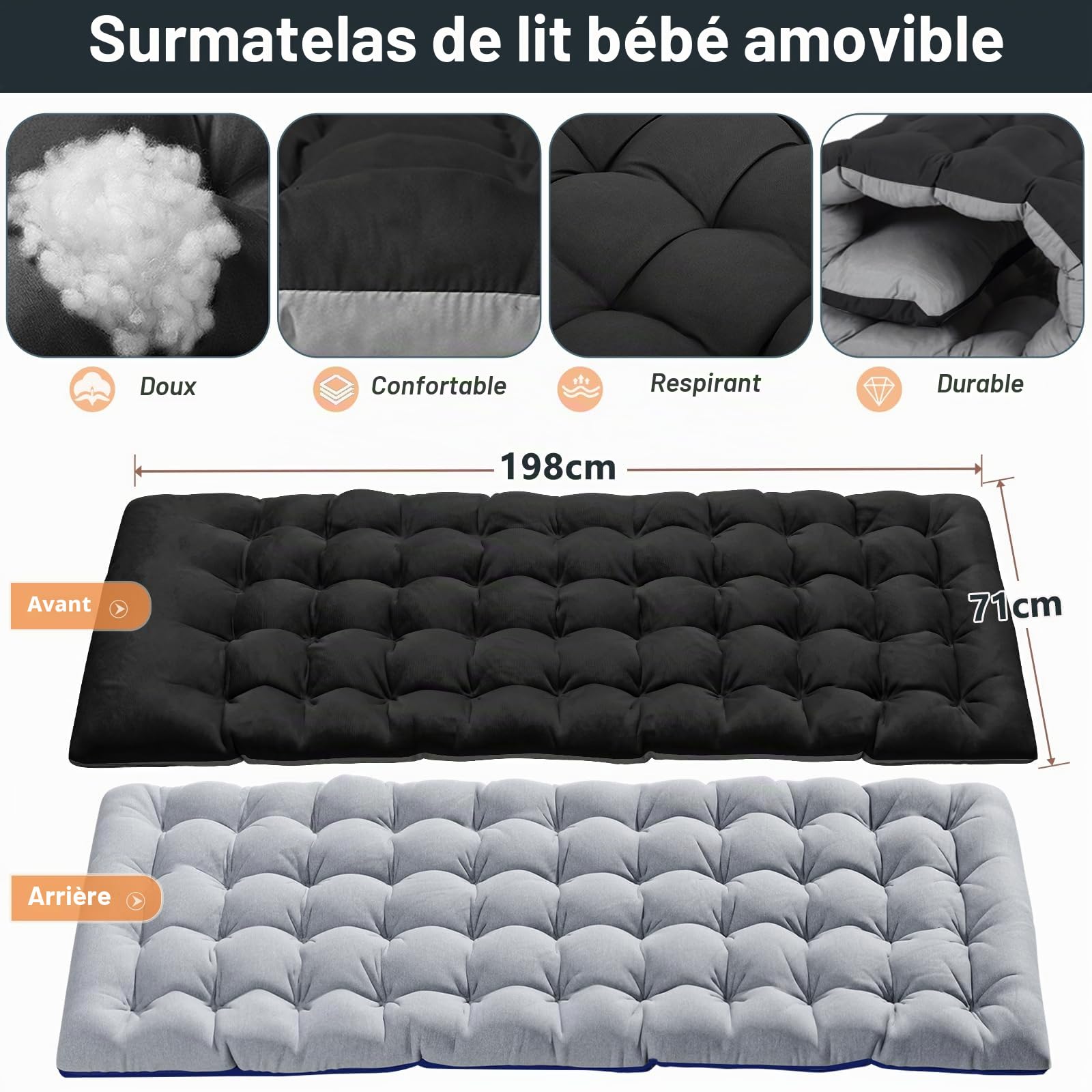 MOPHOTO Lit de camping pliable surdimensionné pour adulte - 198 x 81 cm - XXL - Robuste - Lit de couchage portable pour adulte - Lit de camping d'extérieur avec matelas pour la maison, le camping