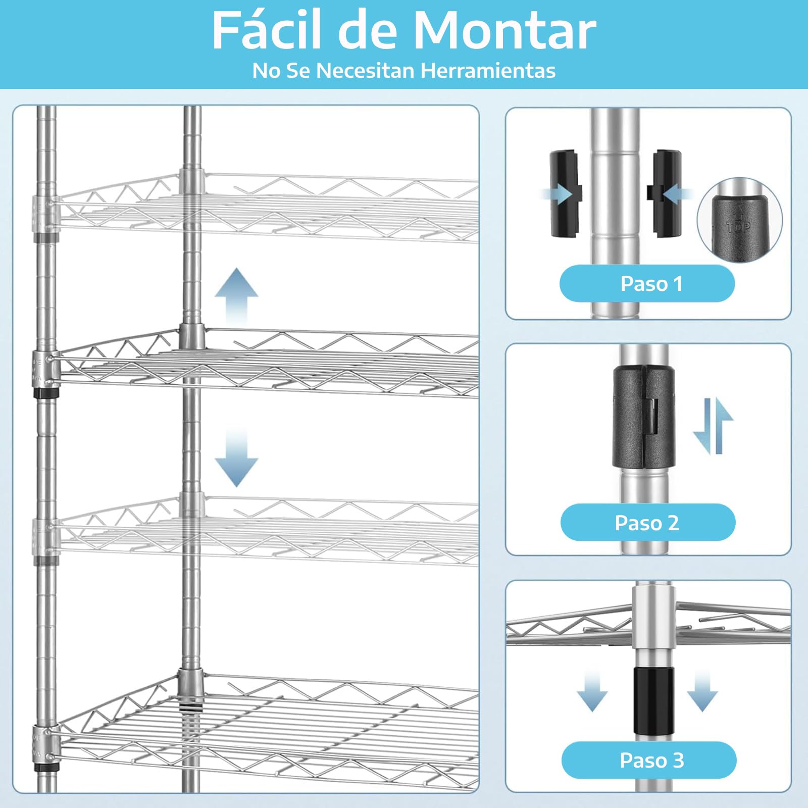 Himimi Estantería de Cocina en Metal Cromado 54 x 29 x 160 cm, Plata