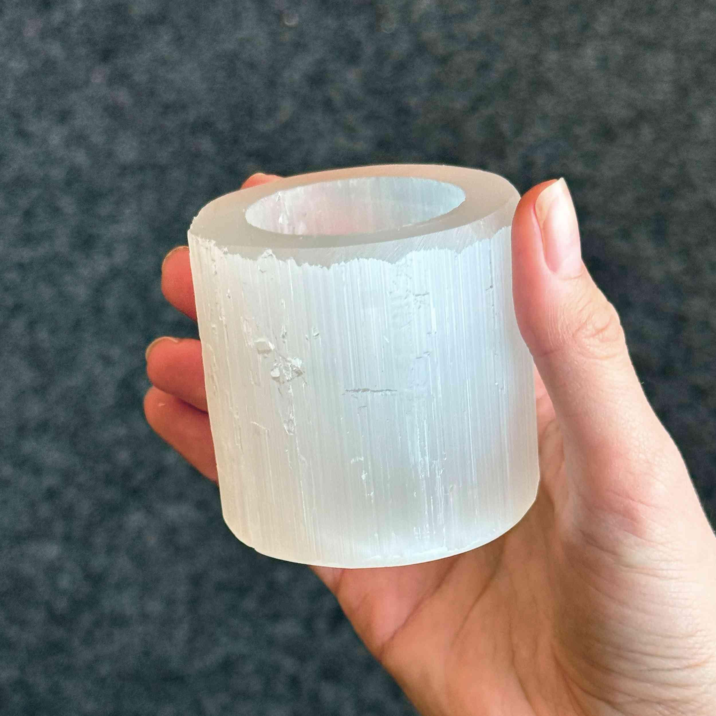 NKlaus 3x Portacandele in Selenite Naturale 6x6cm Gemma Candeliere Decorazione Cristallo di Quarzo 15593