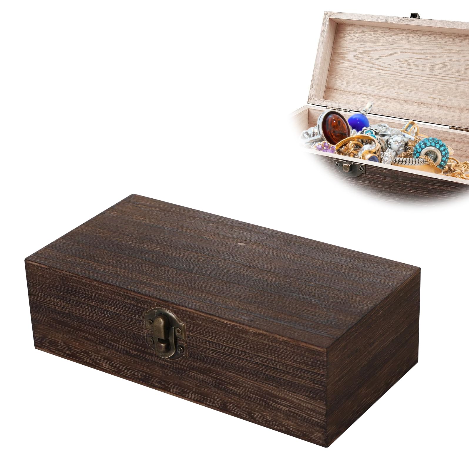 HOMURY Caja de madera de pino con tapa: 20 x 10 x 6 cm, marrón pino con tapa, caja de recuerdos, caja de madera de madera natural, para almacenamiento, decoración como regalo