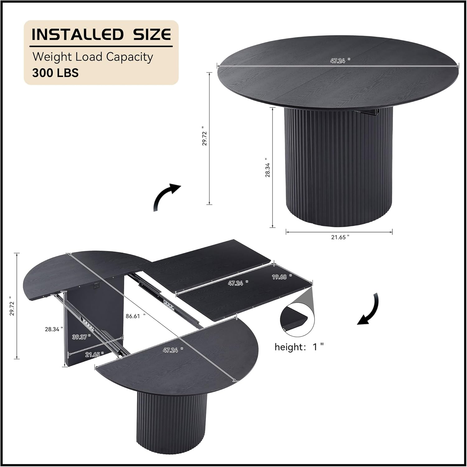 WILLIAMSPACE 86.61" Extendable Dining Table for 6-8, Black