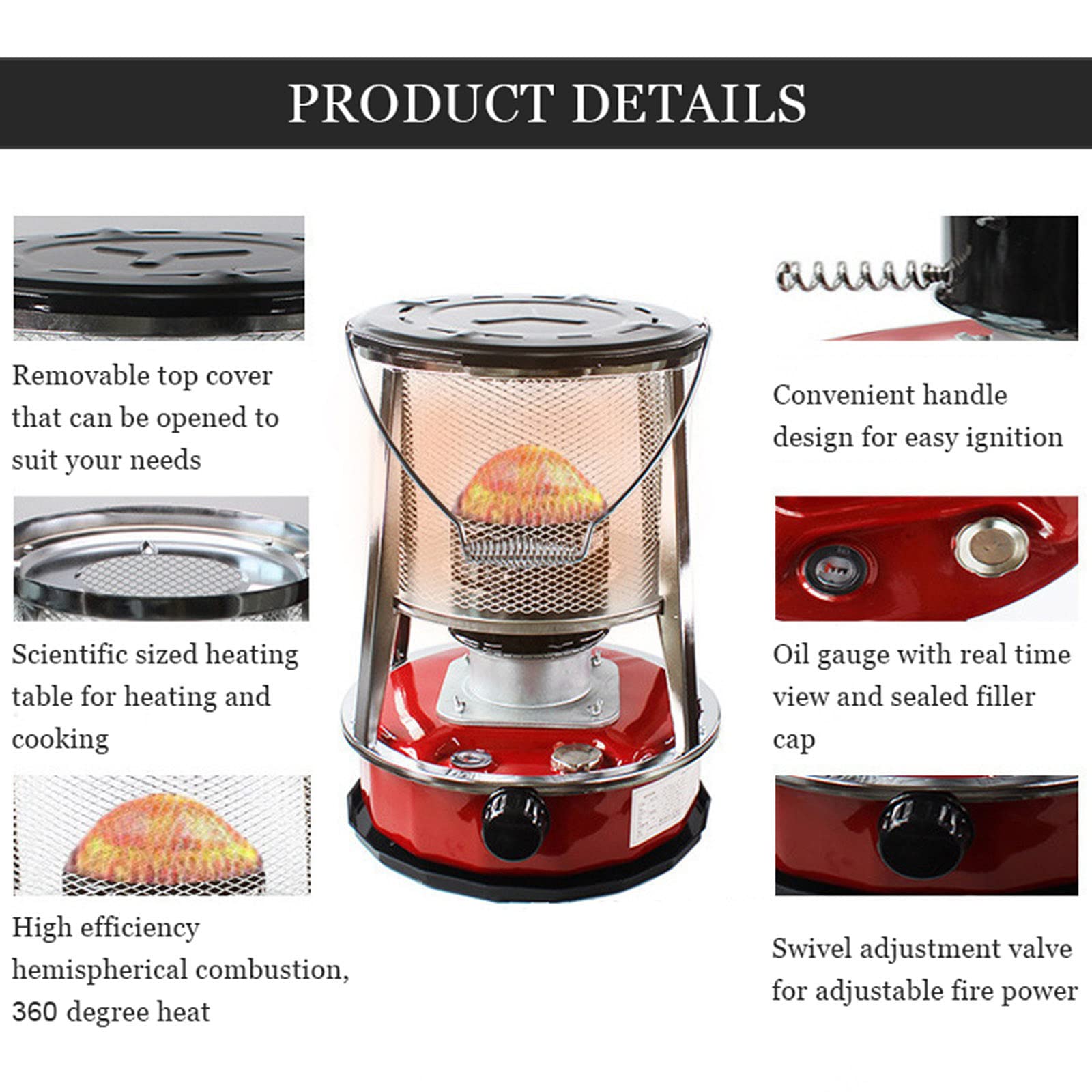 Calentador de Queroseno Portátil, Quemador de Queroseno con Mecha, Calentador de Queroseno para Interior Y Exterior, Calentador de Aceite de Parafina para Camping/4.6Lred