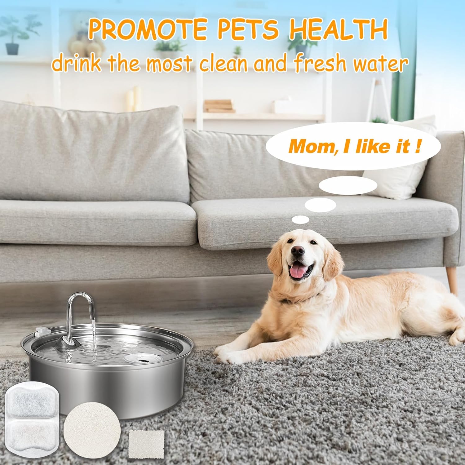 18 Sets Pet Water Fountain Filter Replacement Compatible with Oneisall 7L/230oz Stainless Steel Dog Dispenser - Filtered Dog Water Bowl - Replacement Filters and Sponge - Image 4